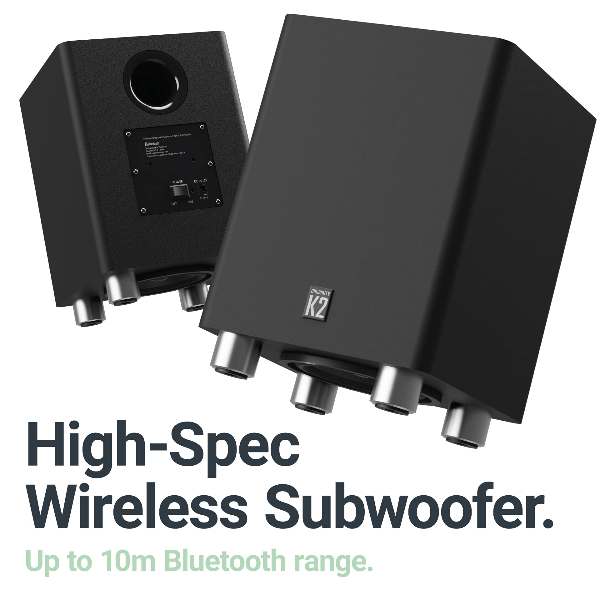 Majority K2 - Barra de sonido con subwoofer | 150 W potente barra de sonido estéreo de 2.1 canales para TV | Sonido envolvente 3D de cine en casa I HDMI ARC, Bluetooth, conexión óptica y RCA I USB y