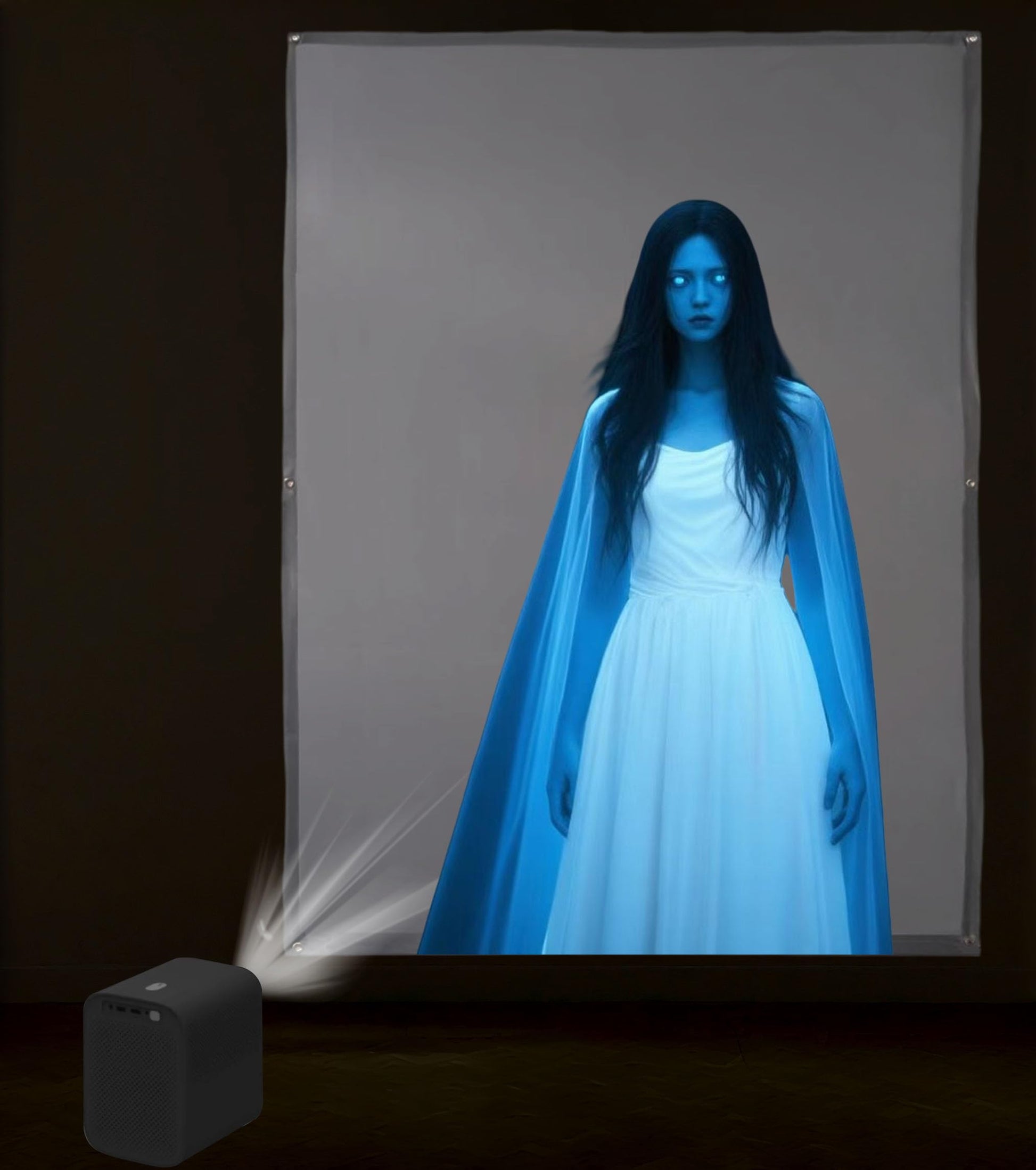 visualización de proyección trasera holográfica de Halloween de 40 x 60 pulgadas y decoración de Navidad para ventanas de departamento con kit fácil de colgar, decoración de Halloween espeluznante