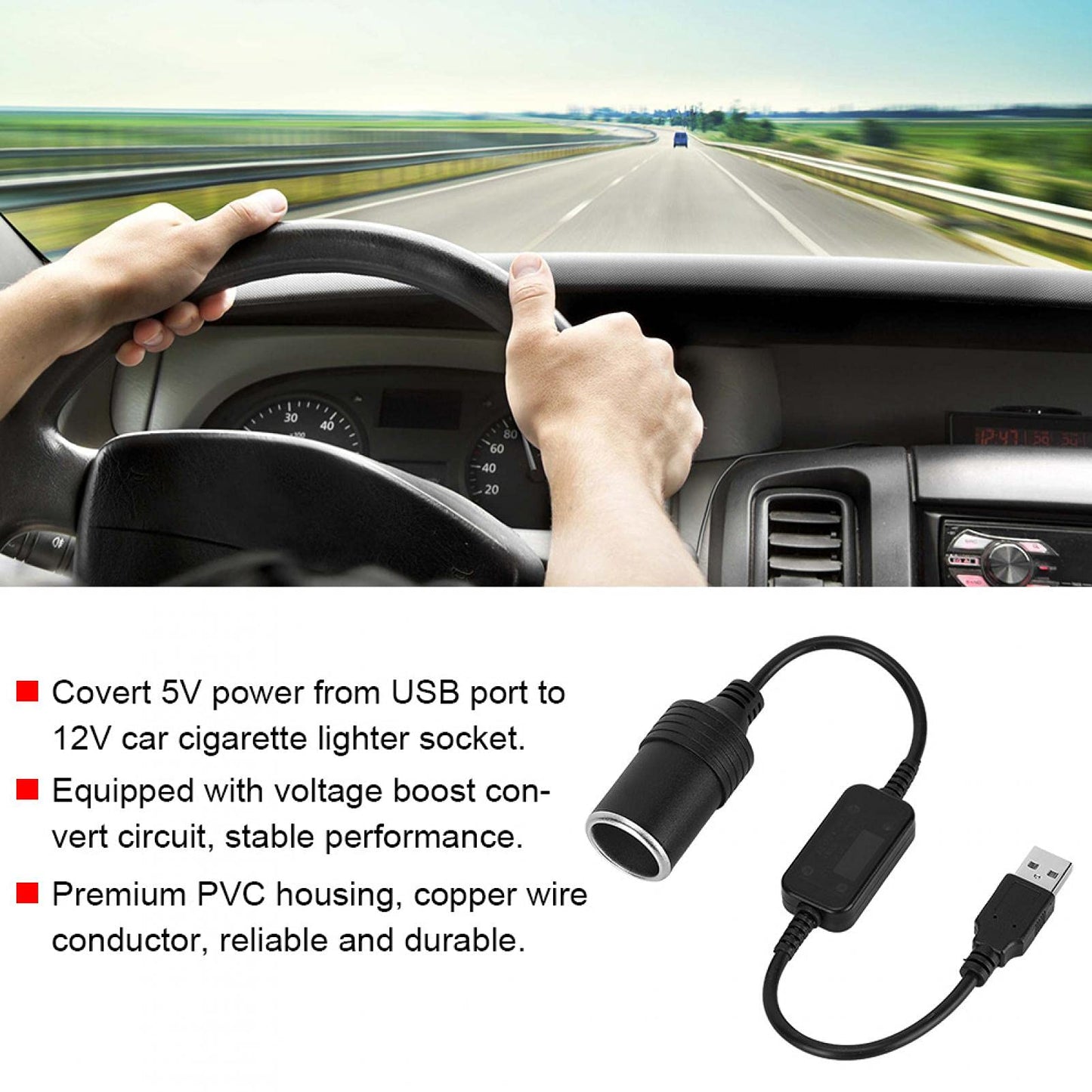 Acouto USB a Encendedor de Cigarrillos Cable Convertidor de Enchufe Cable Convertidor de Enchufe USB 5V a 12V Adaptador Convertidor de Enchufe de Encendedor de Cigarrillos USB de Coche Macho a Hembra