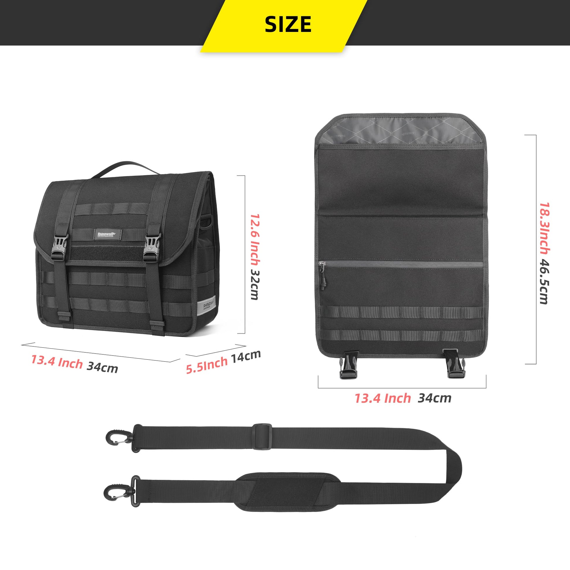 Alforjas Impermeables Rhinowalk Negras de Liberación Rápida de 13 Litros para Motocicleta