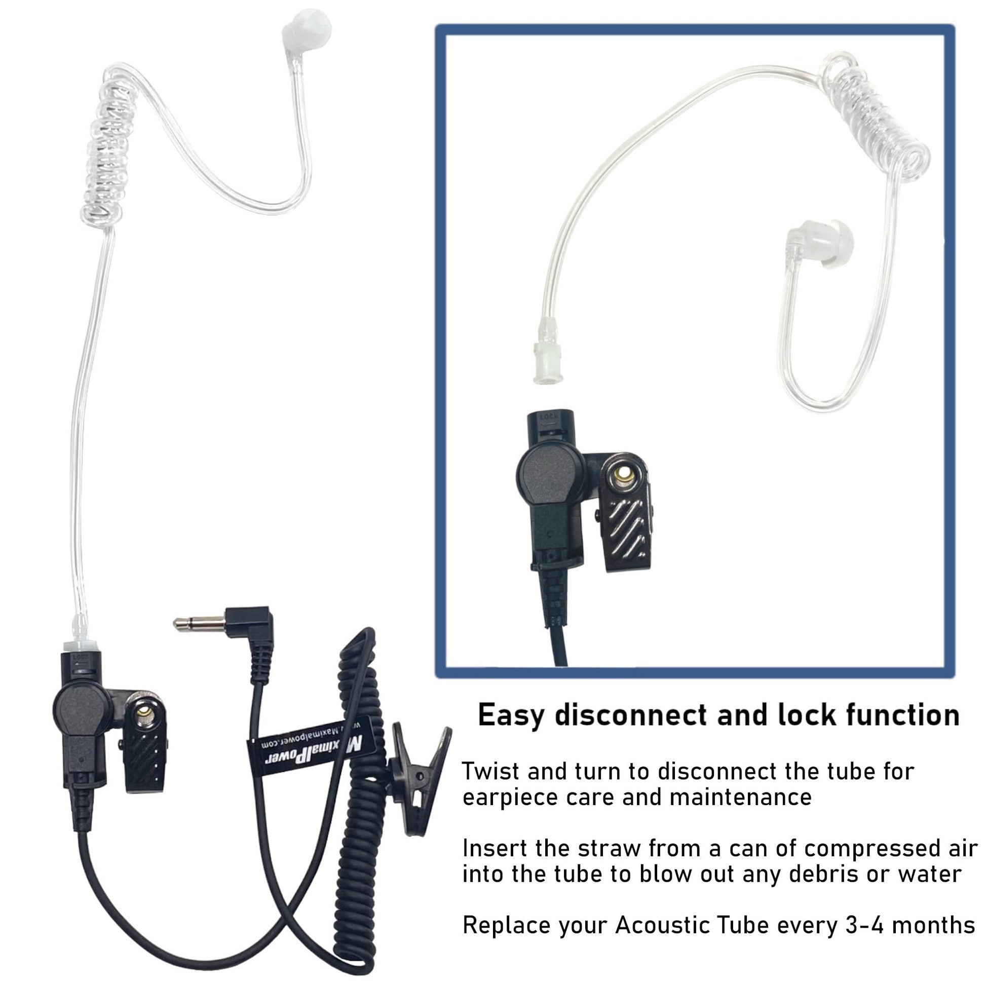 Auriculares de Vigilancia MaximalPower Transparentes con Tubo de Bobina Acústica 3,5 mm para Radios Bidireccionales (Paquete de 3)