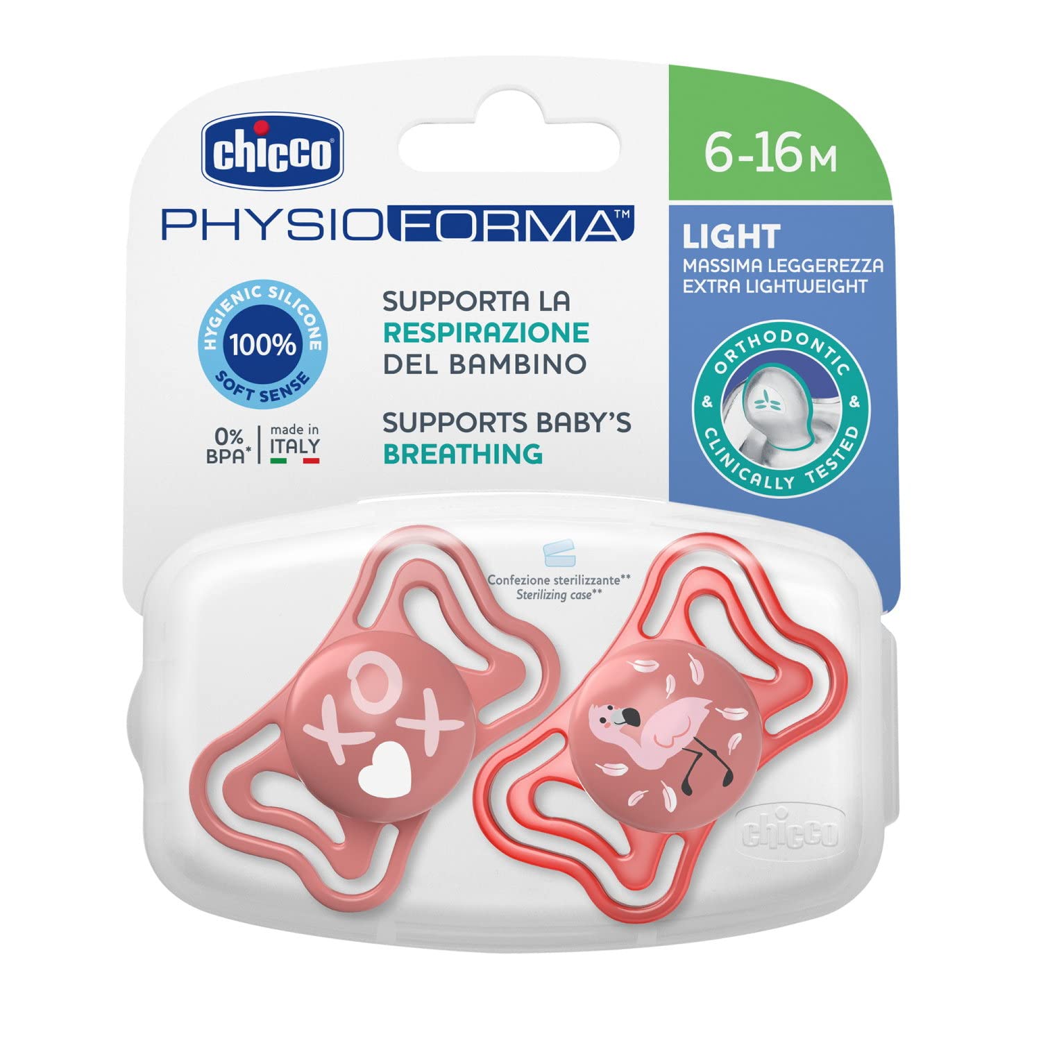 Chicco PhysioForma - Light Succhietto 6-16M Tettarella in Silicone Rosa, 2pz