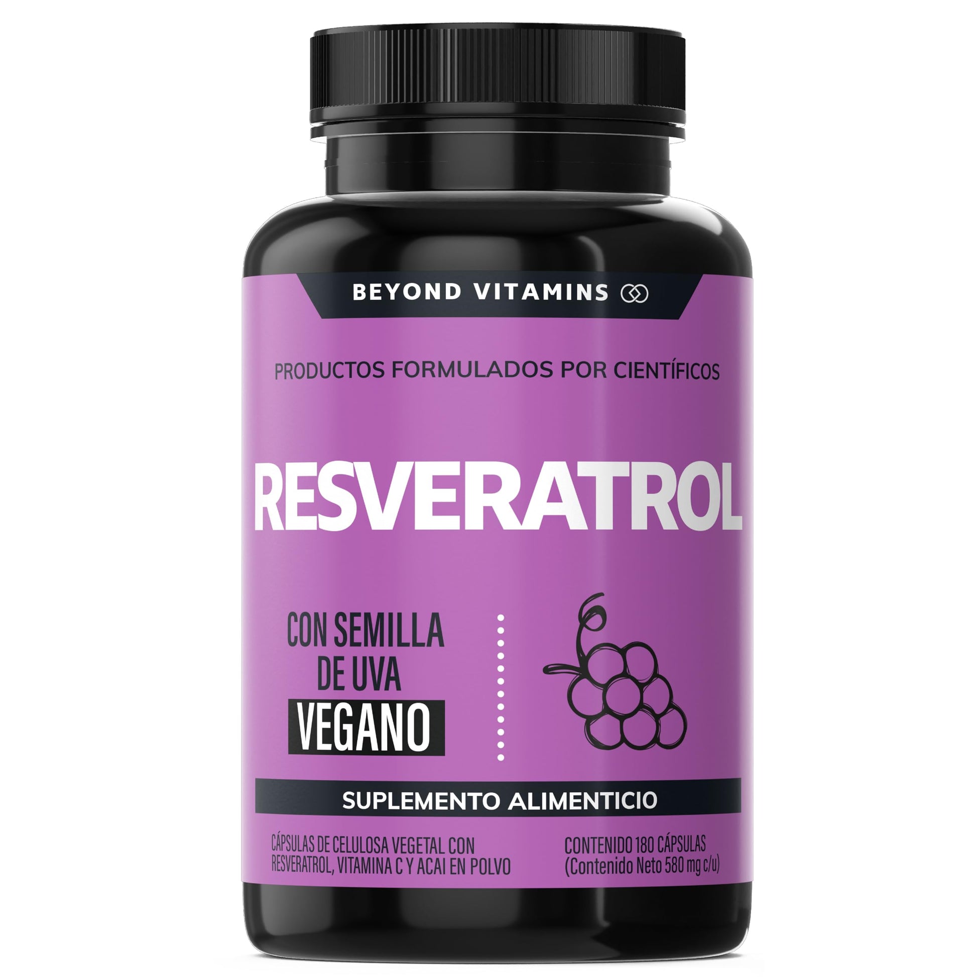 Suplemento de Trans-Resveratrol con Pimienta Negra y Vitamina C 100% Vegano