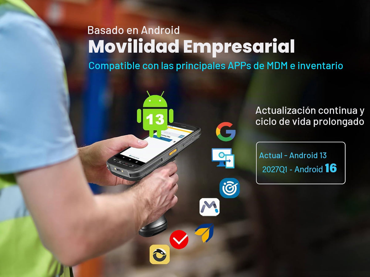 Terminal de Datos Portátil Archer Products Negro con Escáner de Código de Barras 1D y 2D, 3G 4G WiFi BT GPS y Empuñadura Ergonómica de Pistola