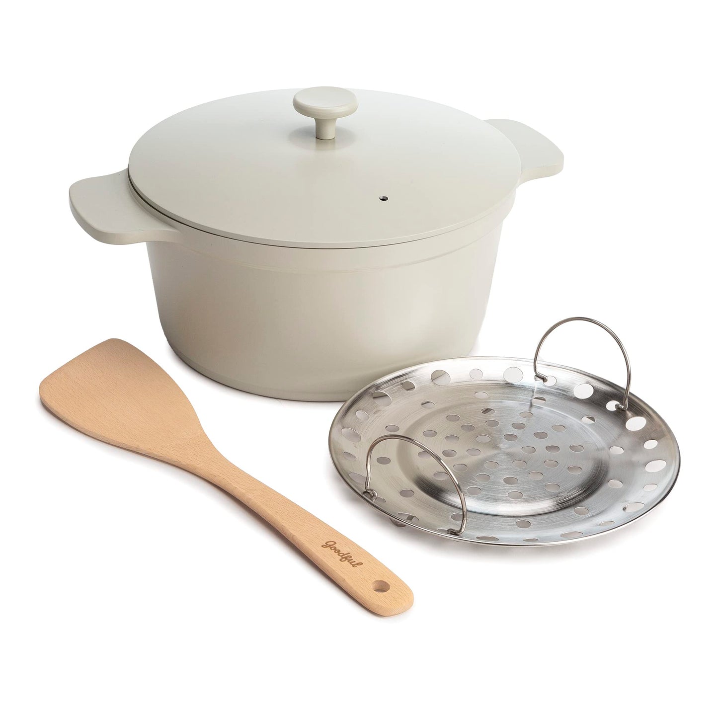 Goodful - Olla todo en uno, antiadherente de revestimiento múltiple, horno holandés fundido de alto rendimiento con tapa a juego, estante para asar y volteador, hecha sin PFOA, utensilios de cocina