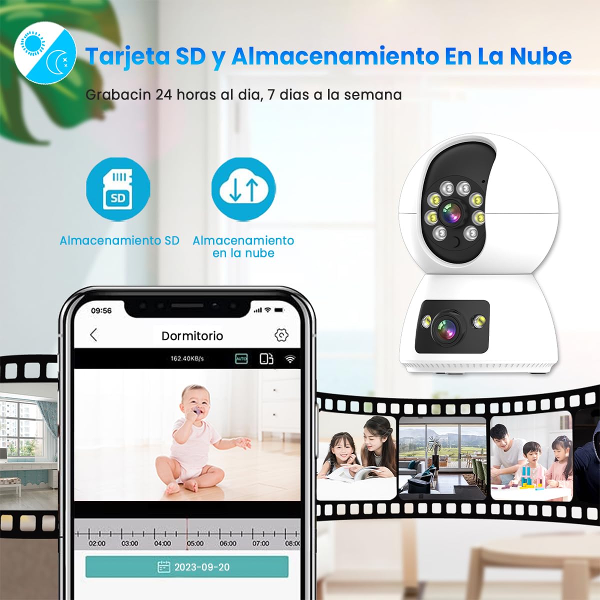 Cámara de Seguridad EASYTAO Q24 2MP WiFi Doble Lente con Audio Bidireccional y Visión Nocturna Compatible Alexa