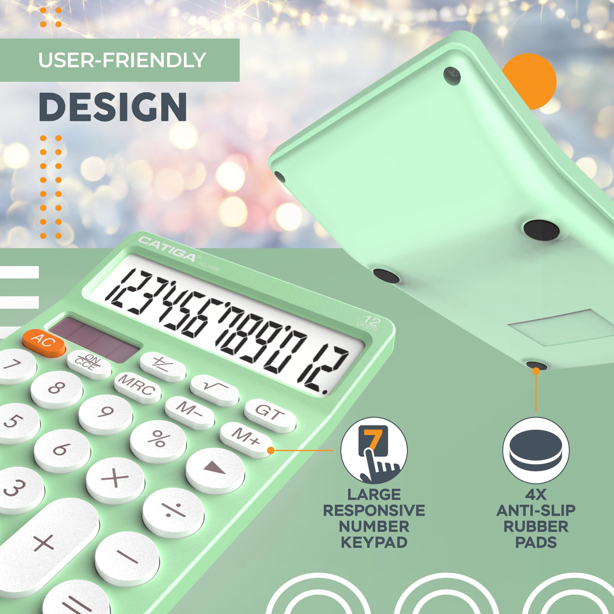 Calculadora Básica CATIGA Negra Visualización LCD Grande y Botones Grandes para Oficina, Escuela, Hogar