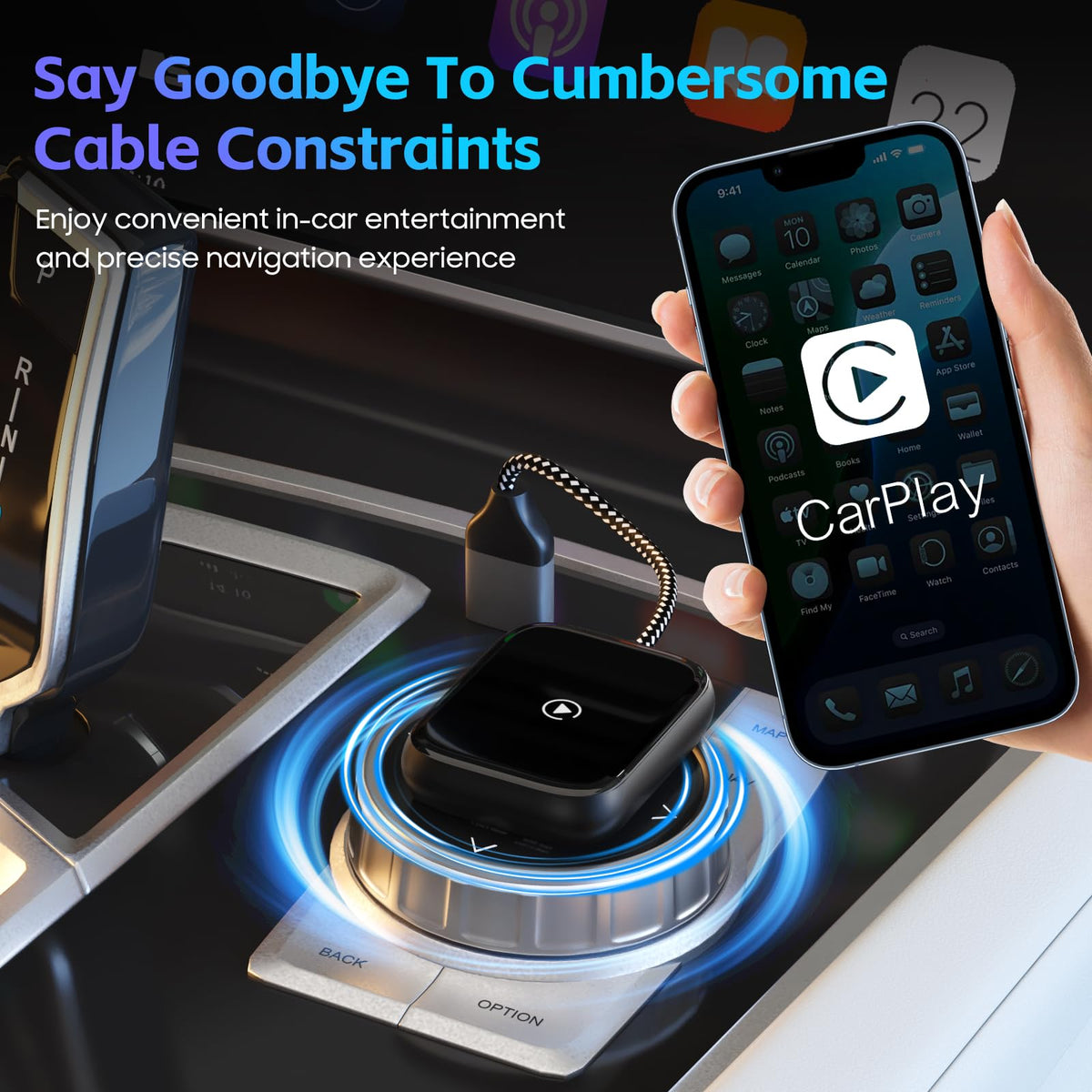 Adaptador inalámbrico CarPlay Apple iPhone Bluetooth Plug & Play con USB-A a Tipo C
