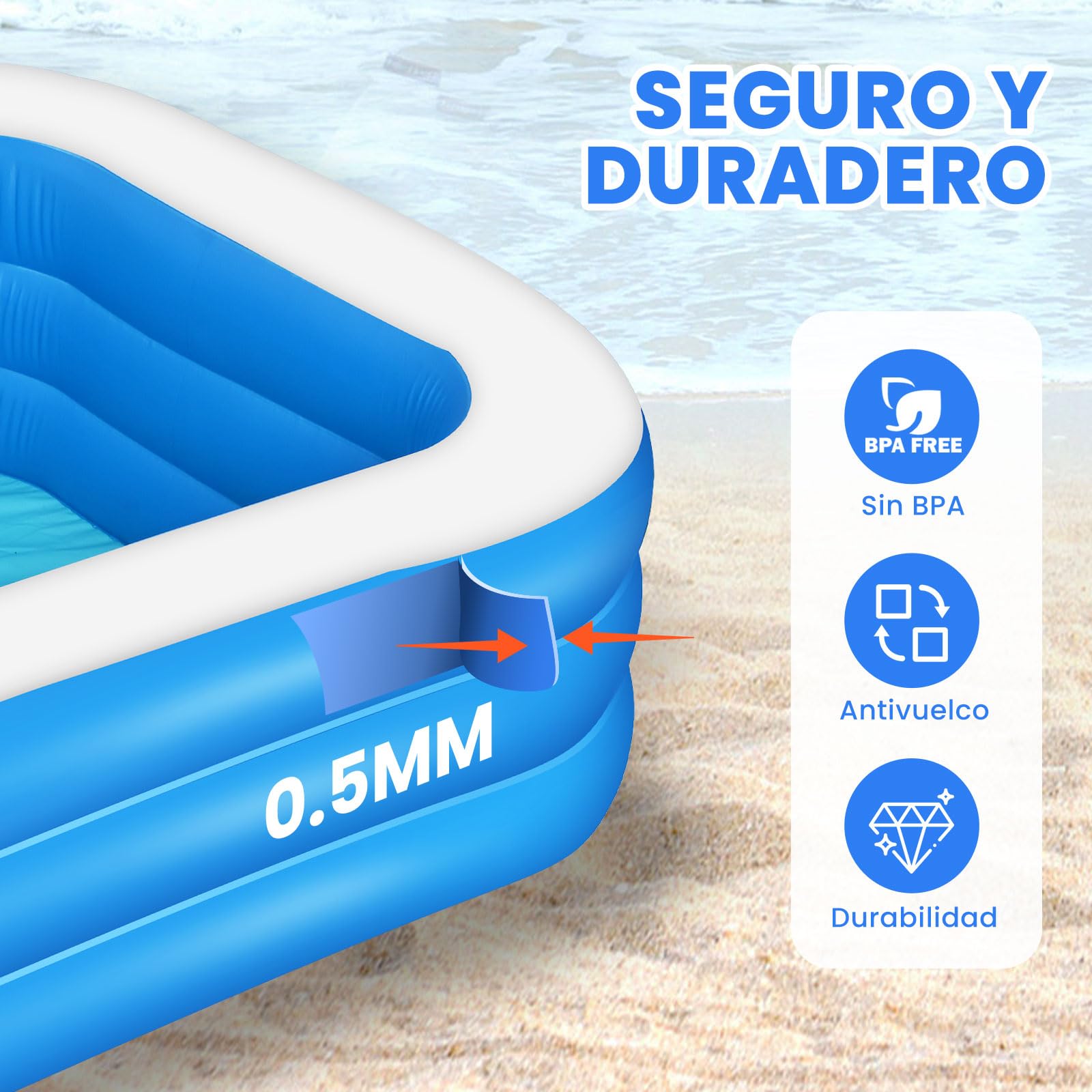 JNNQI Piscina Inflable Familiar 305x183x60 CM, Alberca Inflable Familiares Triple Grande Rectangular con Bolsa de Almacenamiento, Jardín, Fiesta Acuática de Verano, Piscina Inflable al Aire Libre