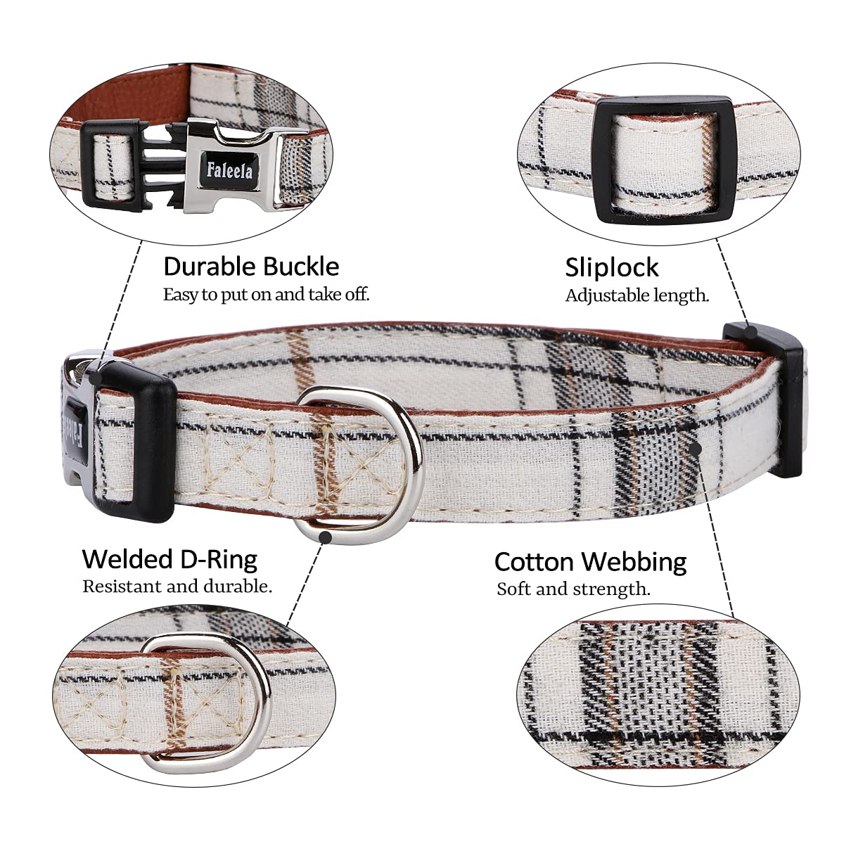 Faleela Collar suave y cómodo para perro, desmontable y ajustable, para mascotas pequeñas, medianas y grandes (S, beige)