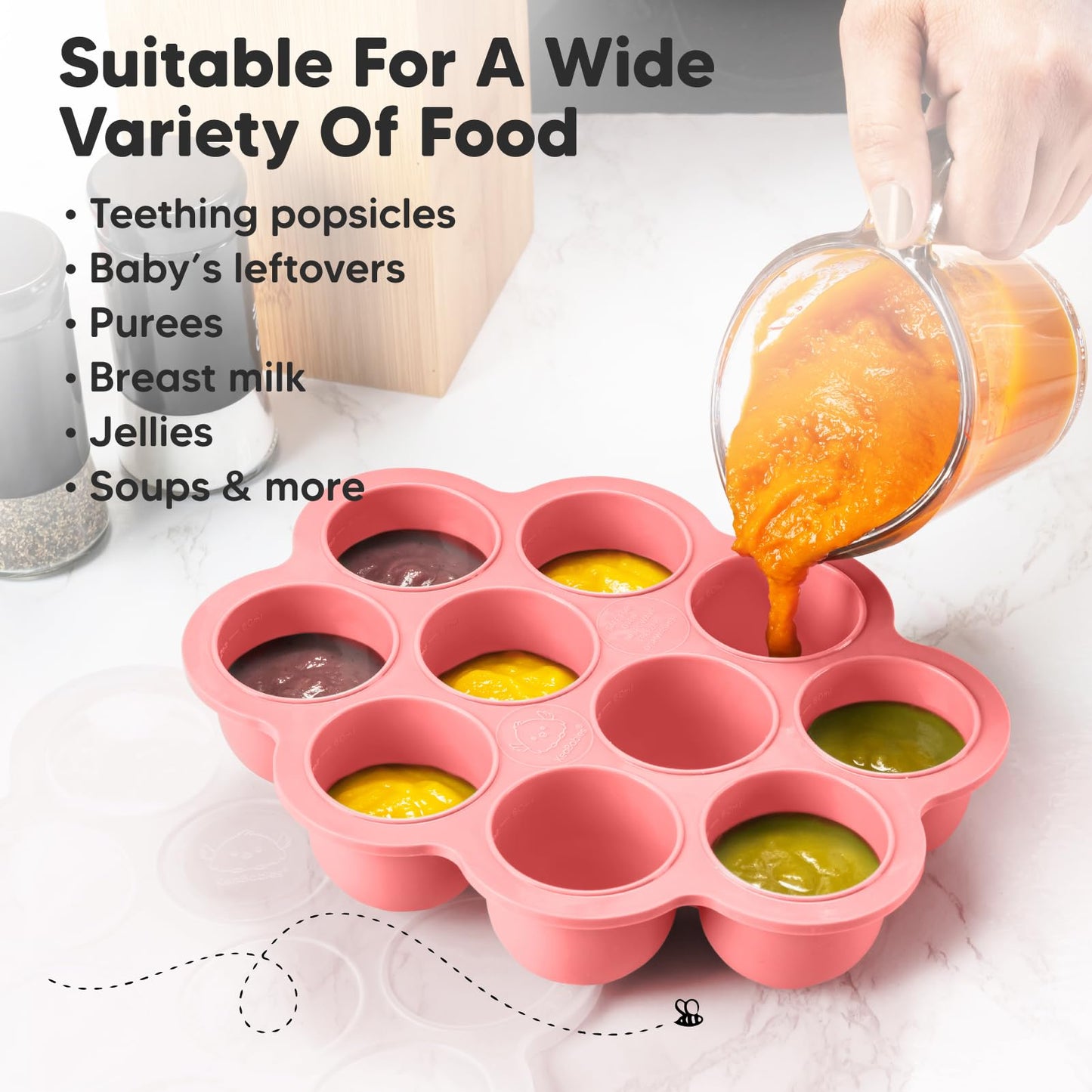 Bandeja congeladora de alimentos para bebés de silicona con tapa de clip, bandejas de leche materna para congelador, recipientes de alimentos para bebés, bandejas de alimentos para congelar
