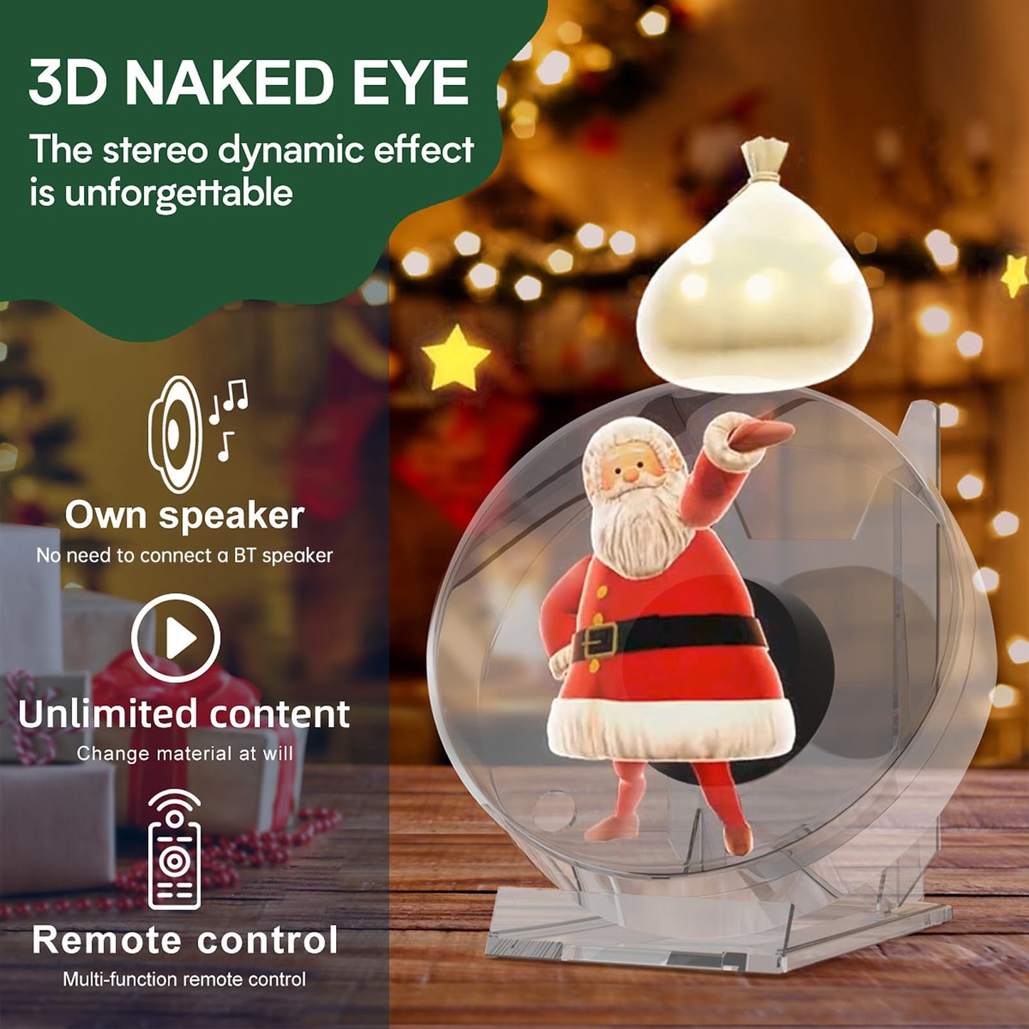 Camnoon Proyector de Holograma 3D, Pantalla publicitaria, Ventilador, Reproductor de vídeo publicitario, Ventilador de vídeo fotográfico 3D a Simple Vista con LED Brillantes, Control Remoto