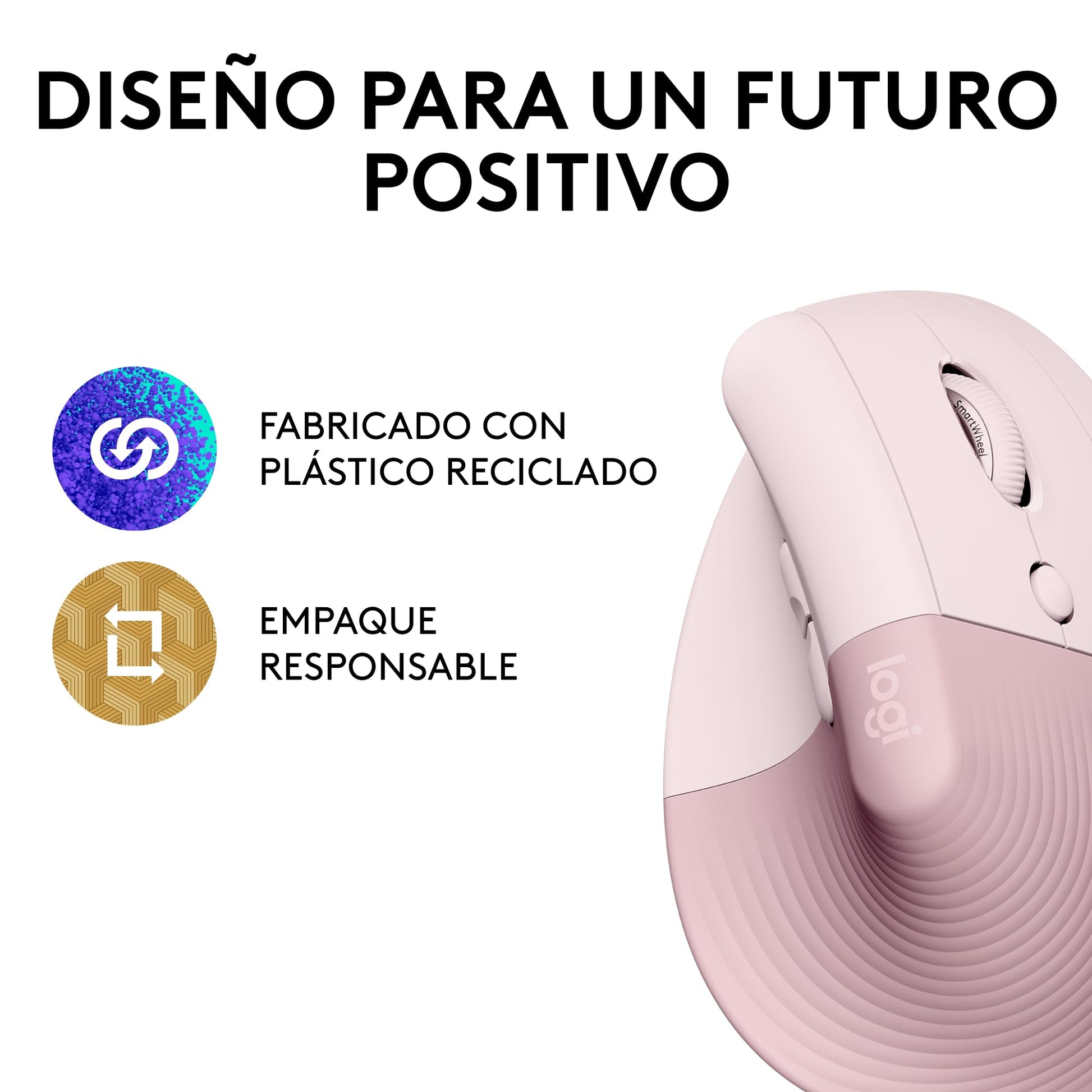 Logitech Lift Mouse Ergonómico Vertical, Inalámbrico, Bluetooth o Receptor Logi Bolt USB, clics Silenciosos, 4 Botones, Compatible con Windows/macOS/iPadOS, Laptop, PC - Rosa