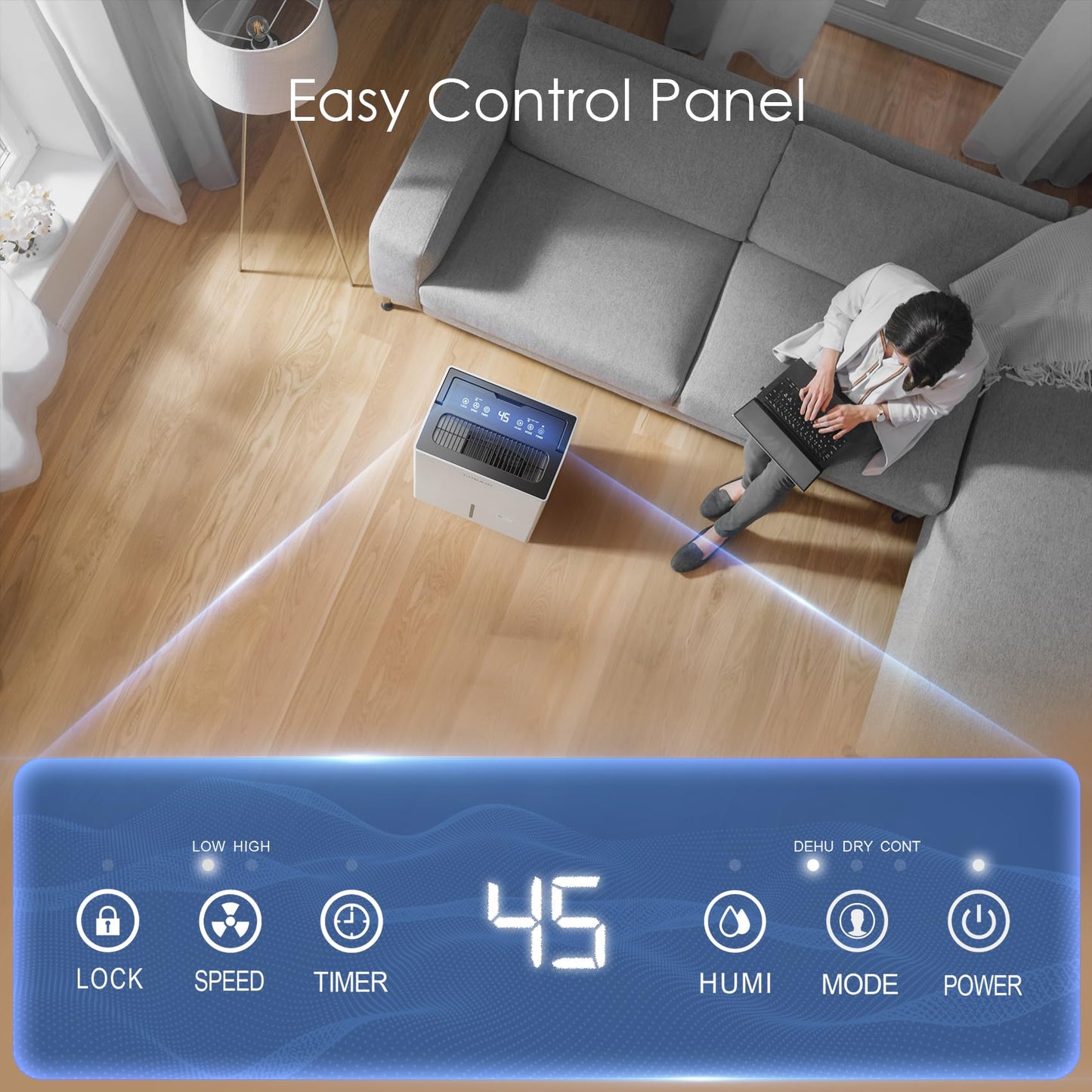 LUBAIR - Deshumidificador de 4500 pies cuadrados, 50 pintas, blanco, con drenaje automático o manual, control de humedad inteligente, para sótanos y hogar
