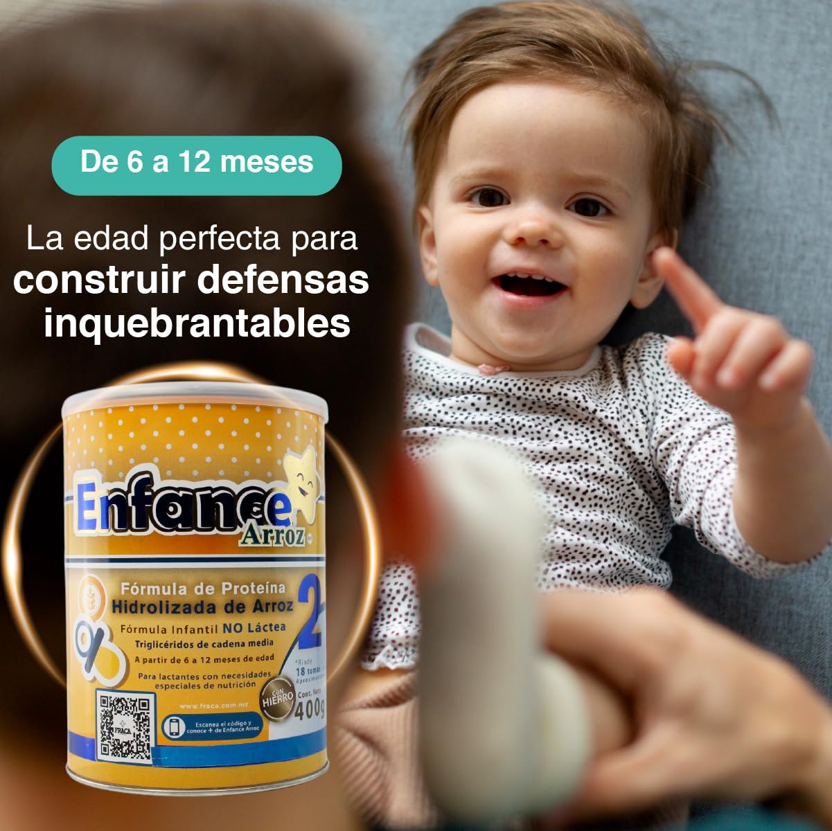 Fraca | Enface Arroz 2 | Fórmula infantil de proteína procesada de arroz | Libre de lactosa | Enriquecida con hierro |Desde 6 a 12 meses | Pack 3 latas 400g c/u