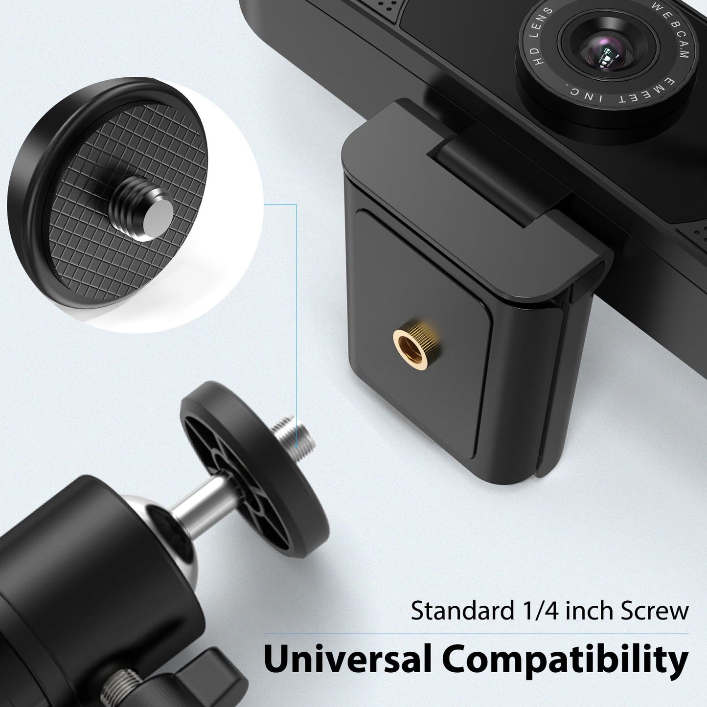 Trípode EMEET Negro Altura Ajustable con Cabezal Giratorio 360° para Cámara Web y Teléfonos