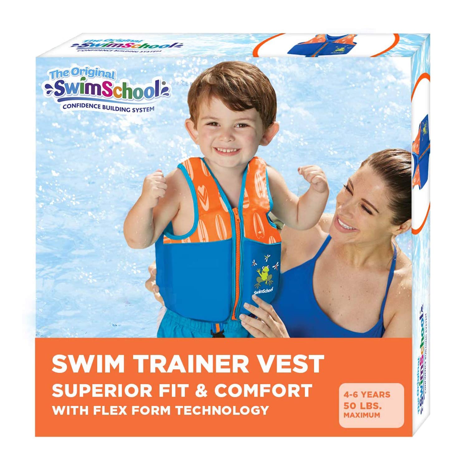 Chaleco de Natación SwimSchool Azul Naranja con Hombros Acolchados para Niños