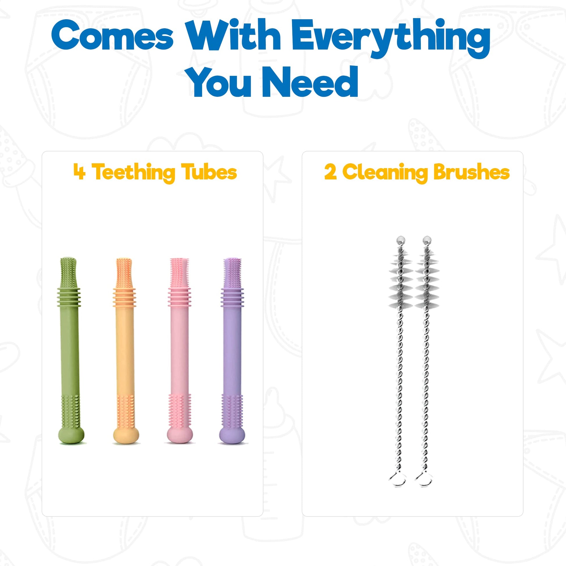 BABYSKIT Tubos de Dentición Flexibles para Bebés - Sorbetes Fáciles de Sostener y Limpiar, Bastón de Silicona Seguro para Bebés de 0-6 Meses