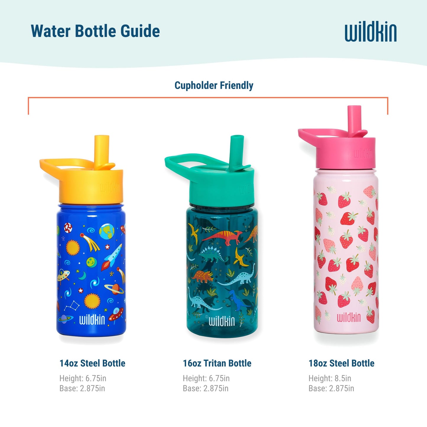 Wildkin Kids - Botella de agua de 16 onzas, sin BPA, tapa a prueba de fugas, duradera y fácil de limpiar, animales salvajes
