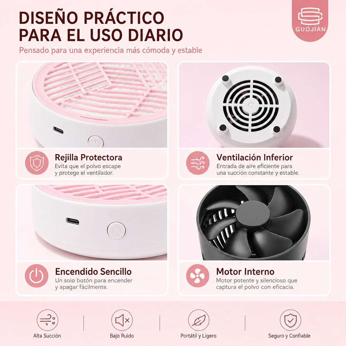 Colector de Polvo de Uñas GUOJIAN Blanco con Aspiradora Profesional y Filtros Desechables