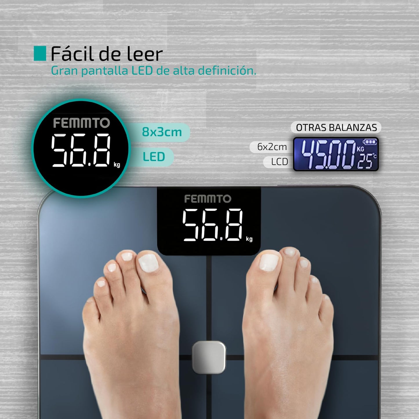 Bascula Corporal Digital Bioimpedancia Inteligente Bluetooth 180kg Personas Peso Pesa Grasa Baño Personal Femmto