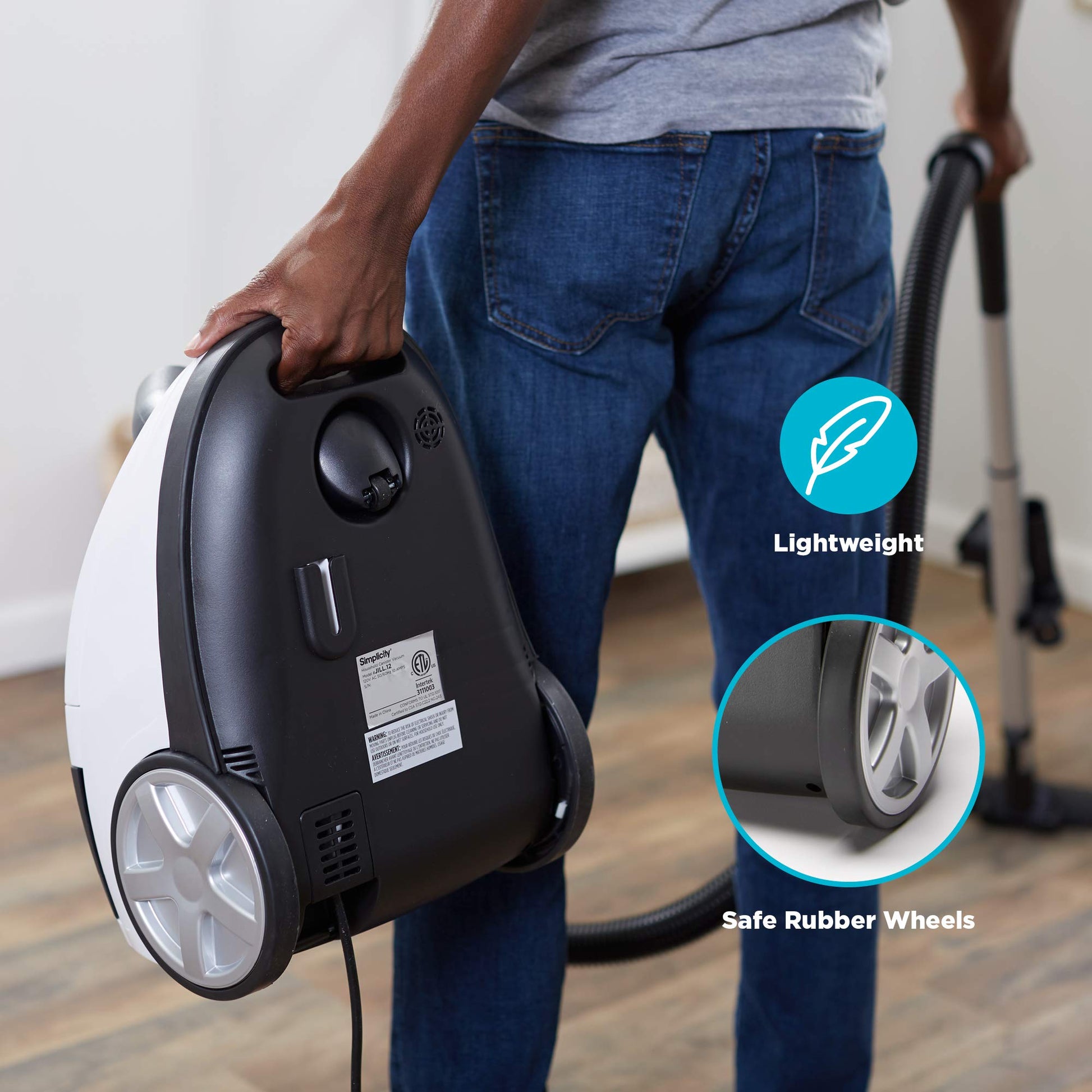 Aspiradora compacta Simplicity Jill para suelos de madera dura y alfombras, doble certificación de filtración hepa, en bolsa