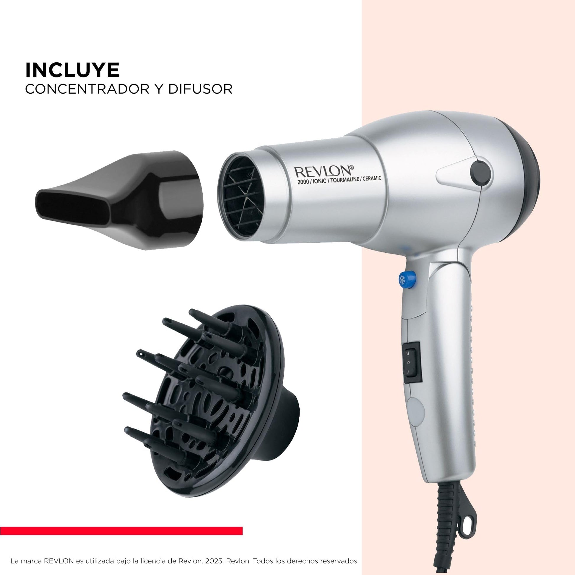 Revlon Secadora con Tecnología Iónica y Turmalina, Plata