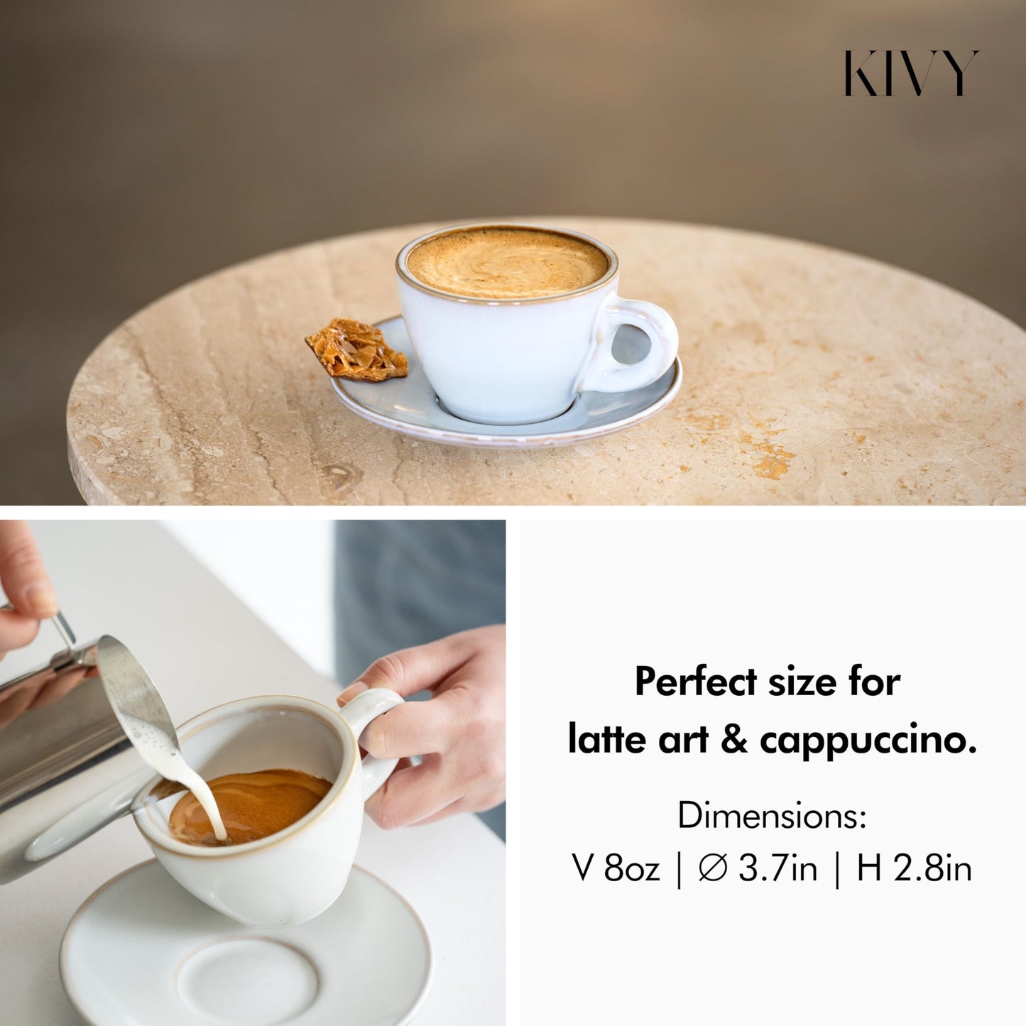 KIVY Juego de 4 tazas de capuchino [6 onzas] - Juego de tazas de capuchino de gres de pared gruesa para arte latte - Tazas de latte - Taza de latte - Taza de latte - Taza de latte - Taza de latte -