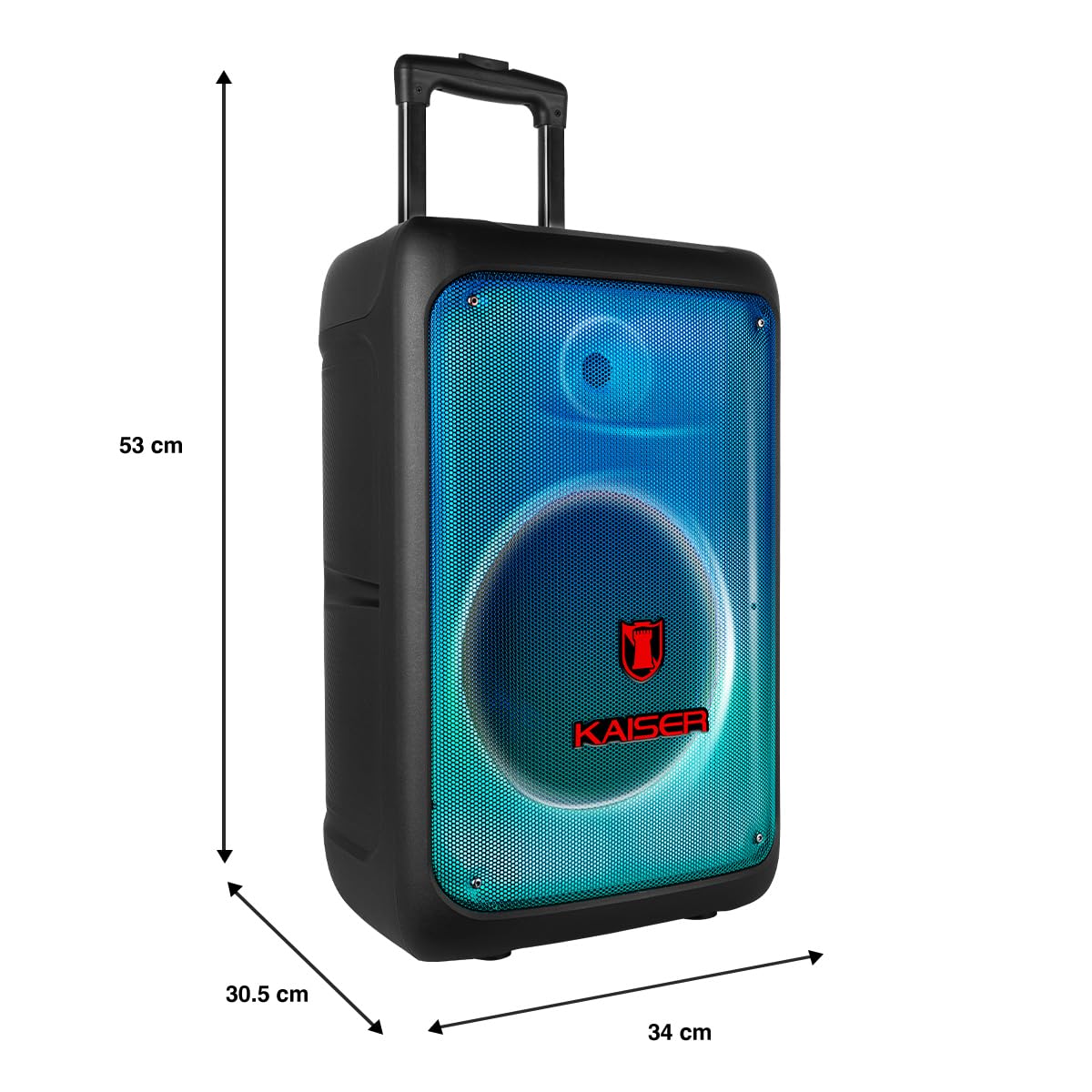 Kaiser Bocina Bluetooth de 12 Pulgadas con Luz Tipo Flama, KSR-Link, DSP High Quality, Efectos de Sonido, Micrófono Inalámbrico, Recargable, FM, USB, Micro SD, Aux, Potencia de 40W RMS