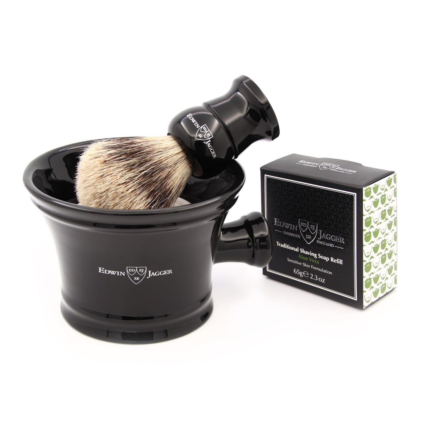 Edwin Jagger - Jabonera de porcelana con asa, color negro, Ebany, Uno