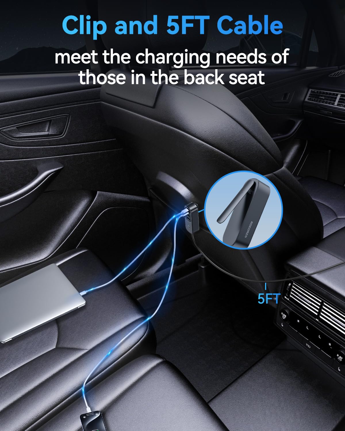 Rocoren 105W USB C Cargador de Coche, 6 Puertos para Viajes Familiares, PD 35W y QC3.0 30W Carga Rápida Multidispositivo, Cargador USB de Mechero con Cable de 5 pies para iPhone 15, iPad, Samsung S23