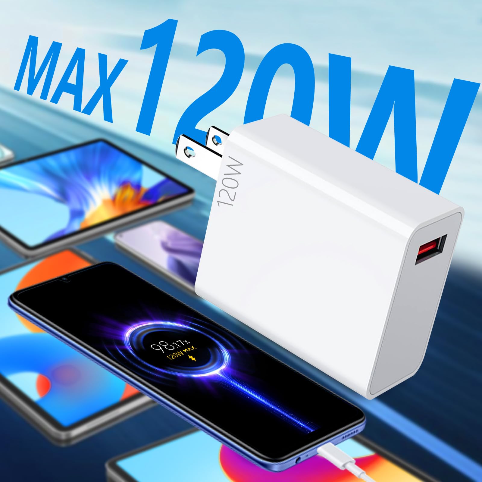 Kammoy Cargador 120W para Xiaomi Carga Rapida Turbo con 6A Cable USB C 1M para Xiaomi 15 14 13 12 14t 13t 12t 12s Pro Lite Redmi Note k80 K70 K60 K50 12 11 Pro Plus Black Shark 4 5 Poco F4