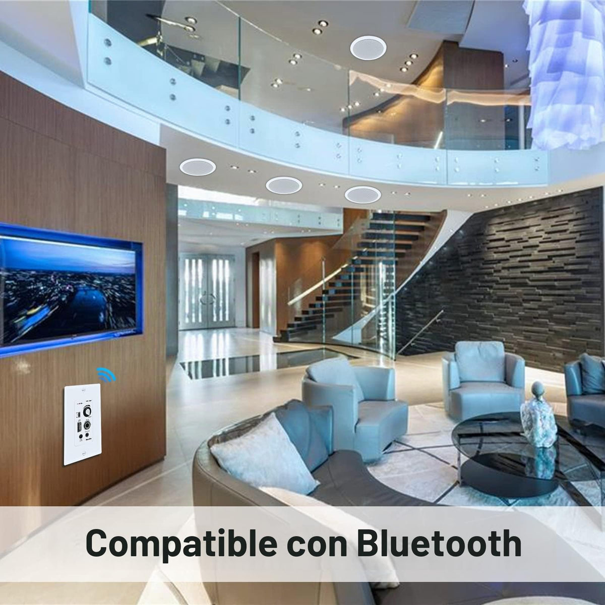 Sistema de Audio Herdio Blanco con Control de Volumen y Receptor en Pared, Altavoces de Techo de 6.5 Pulgadas y 640 W (2 Pares) para el Hogar