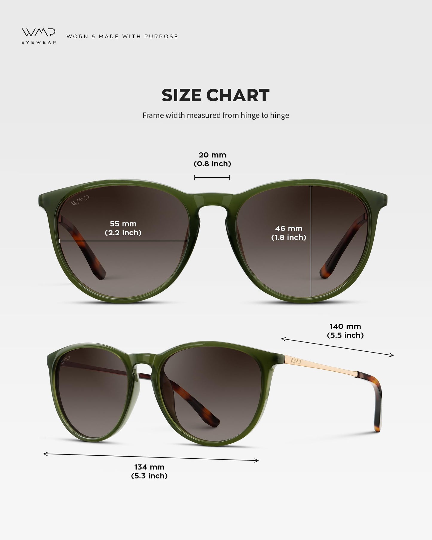WearMe Pro Gafas de sol redondas para mujer con protección UV polarizada, estilo retro de diseño moderno (lentes degradadas verde oliva/marrón).