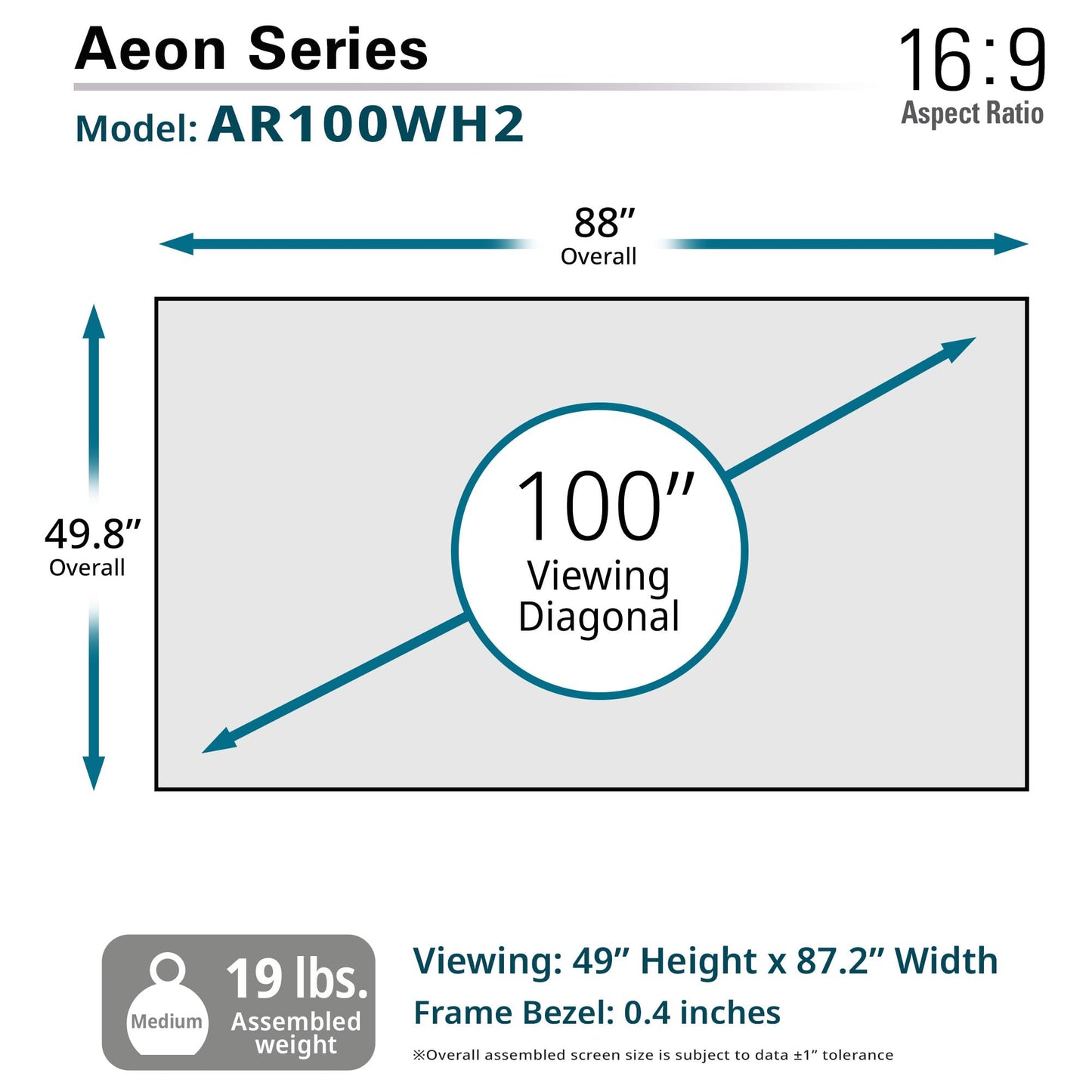 Elite Screens AR100WH2 Serie Aeon, 100 Pulgadas Diagonal, relación de aspecto 16:9, Pantalla de proyección 4K de marco fijo sin bordes para cine en casa