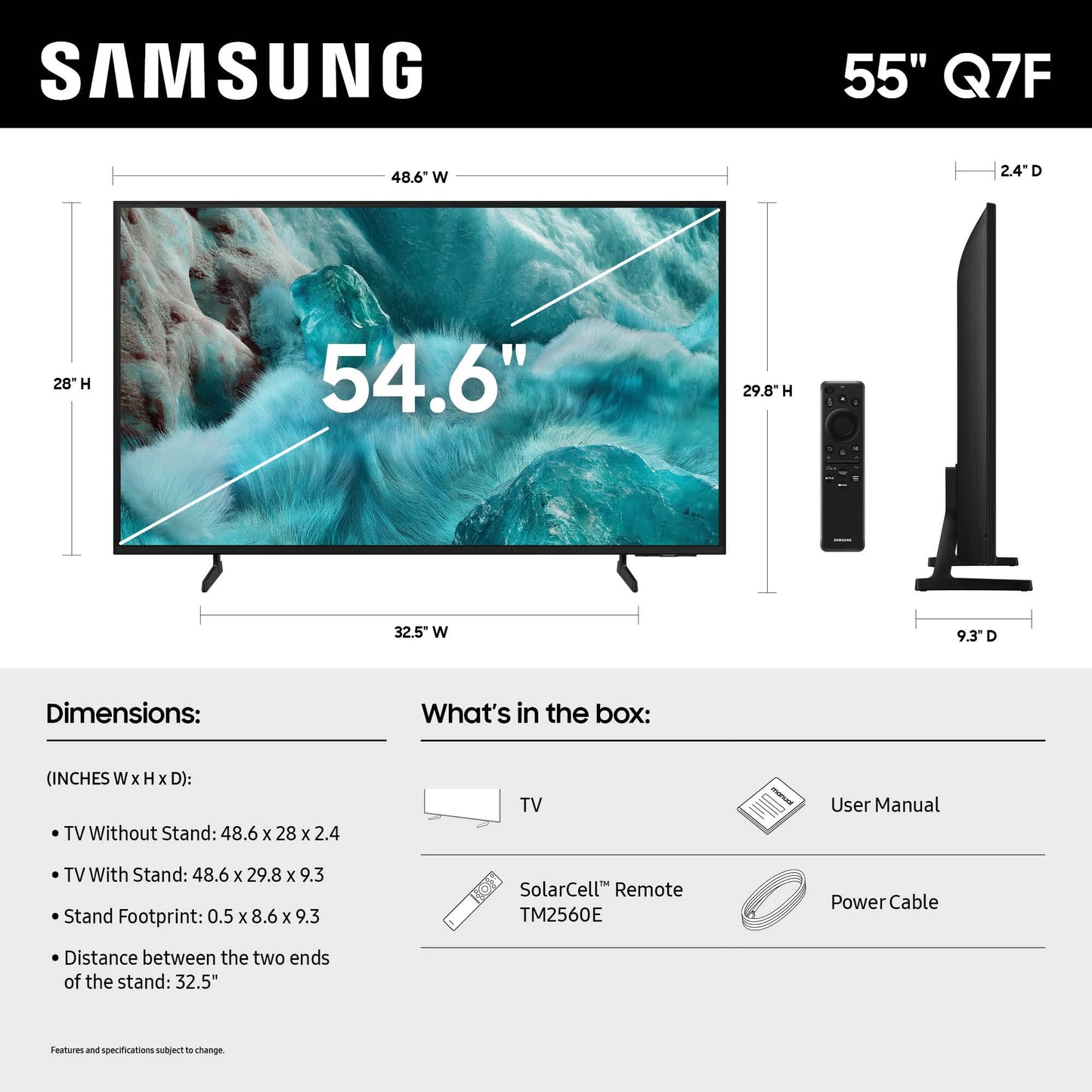 SAMSUNG Q7F QLED 4K Smart TV de 55 Pulgadas, Color Negro