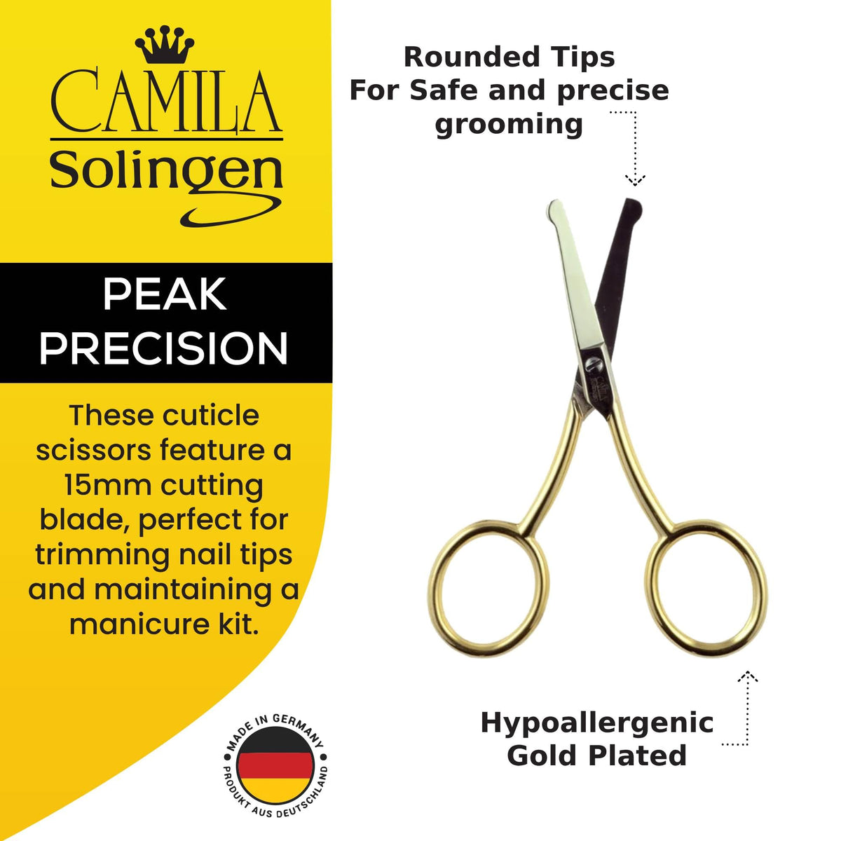 Camila Solingen CS06 3 1/2" Professional Gold Plated Nostril Safety Scissors