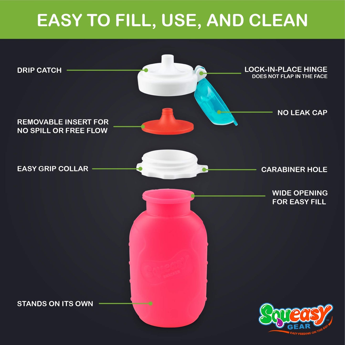 Squeasy Snacker Silicone Reusable Food Pouch Rosado 6oz