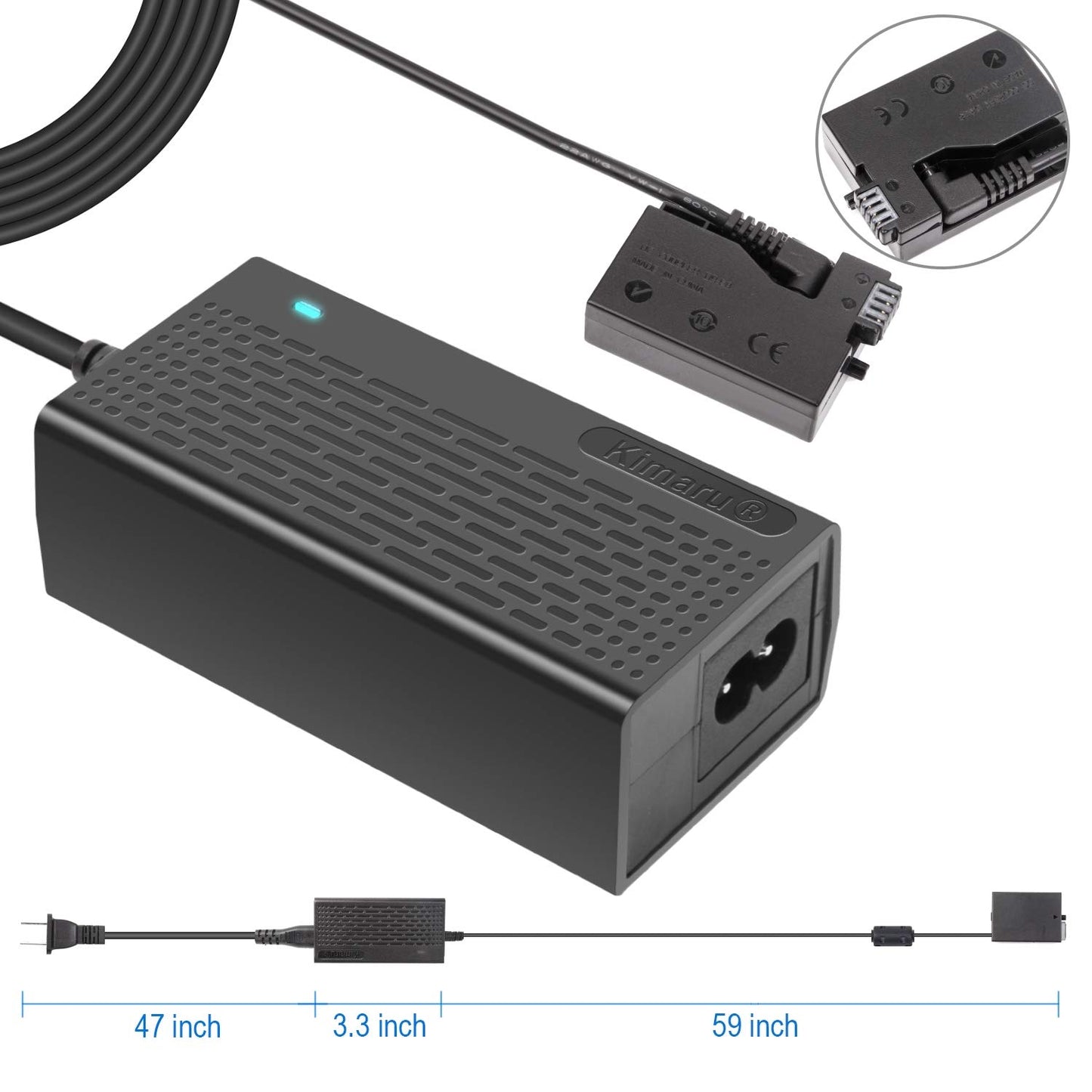 Kimaru Adaptador de Corriente CA LP-E8 Dummy Battery DR-E8 Kit de Acoplador DC para Cámaras Canon T2i, T3i, T4i, T5i, 700D, 650D, 600D, 550D, Kiss X4, X5, X6i, X7i
