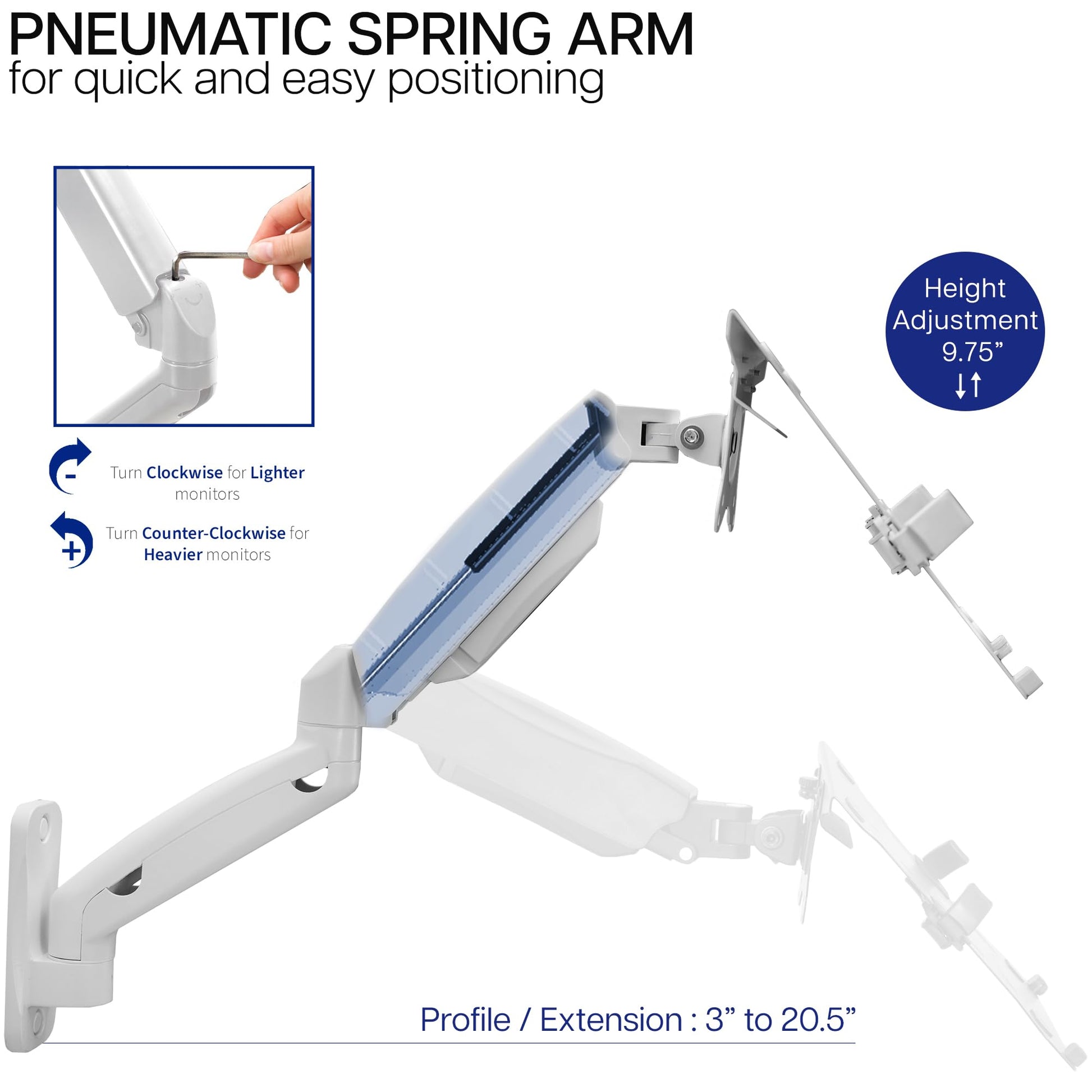 Soporte de Pared para Portátil Vivo Blanco con Brazo Neumático Ajustable