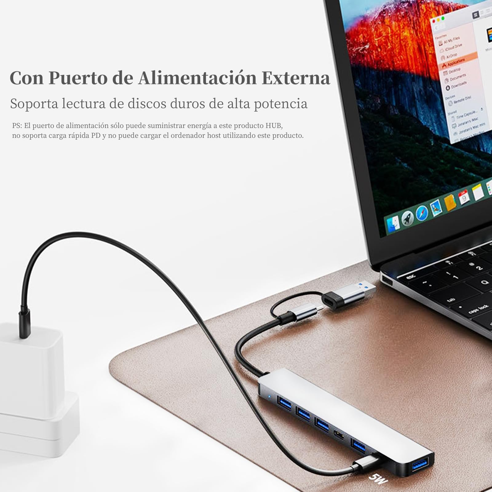 Hub USB C,7 en 2 Adaptador Multipuerto USB C,USB Extension con 1 USB Puertos 3.0,4 USB Puertos 2.0,2 USB C Puertos DC y Data,Ultradelgado Convertidor 7 en 2