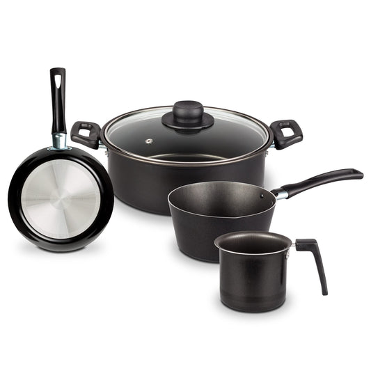 Deleite | Batería de Cocina con Antiadherente 5 Piezas de Aluminio - Color Negro