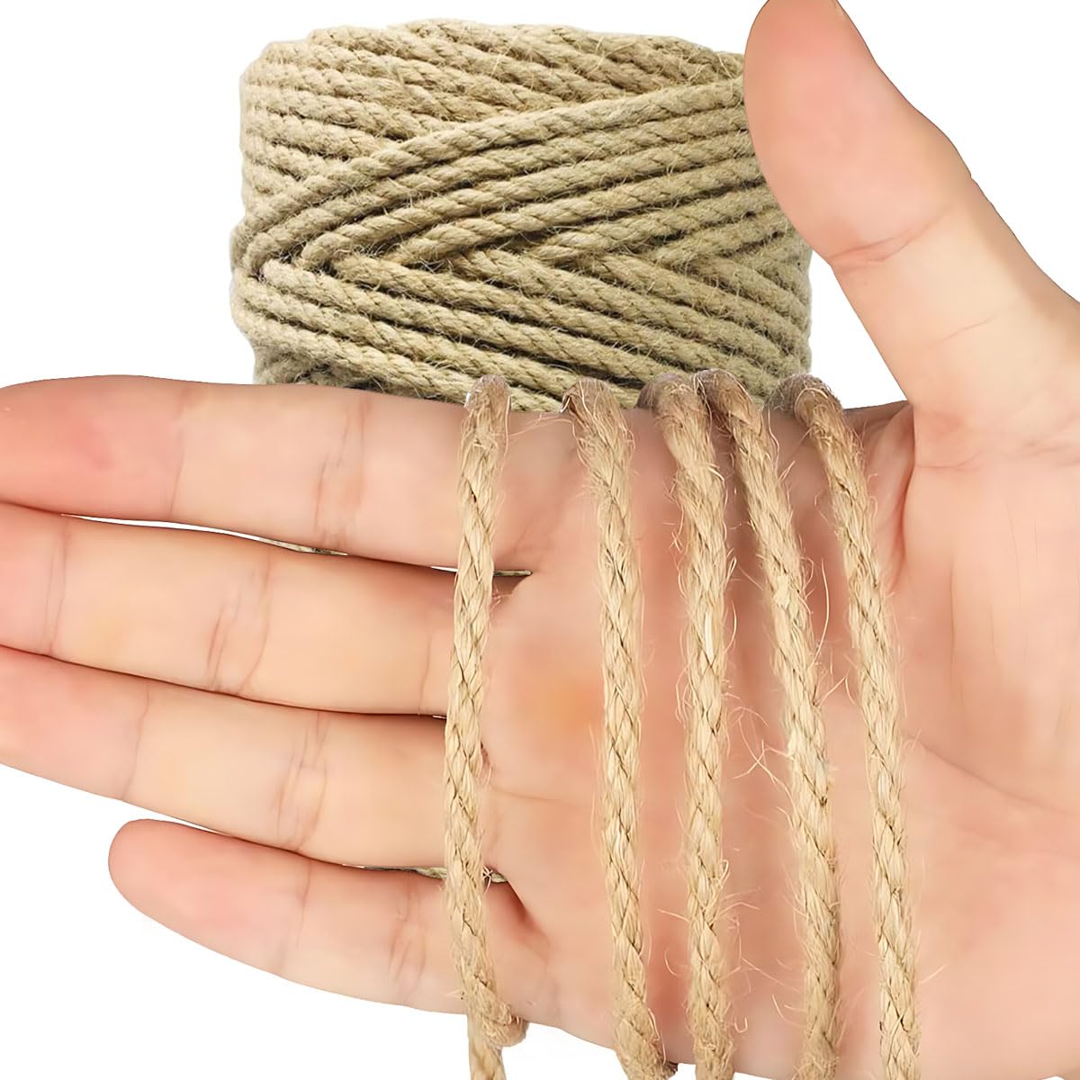AZYAADIXX Cuerda de Sisal Natural para Gato Rascar,100m*5mm 3 Capas Cuerda de Yute Cuerda de Cáñamo Trenzada Cat Scratcher Rope, Poste de Repuesto para Jardín Manualidades Escalada Embalaje Regalo