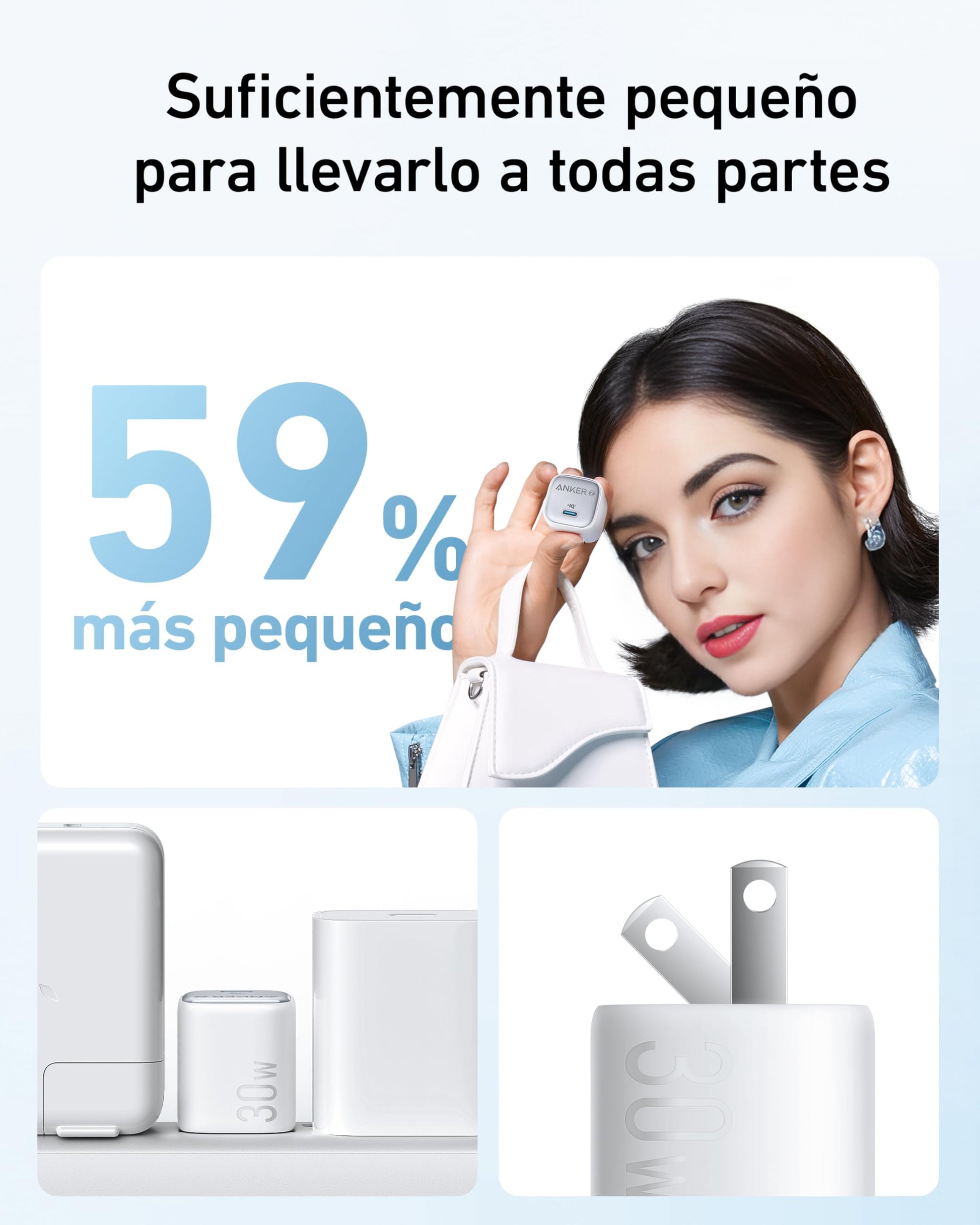 Anker 30W Hielo Cargador Rápido, Control de Temperatura Avanzado, Diseño Compacto 59% Más Pequeño, Compatible con iPhone y Samsung y Otros Dispositivos, USB C Tipo, 2 Colores
