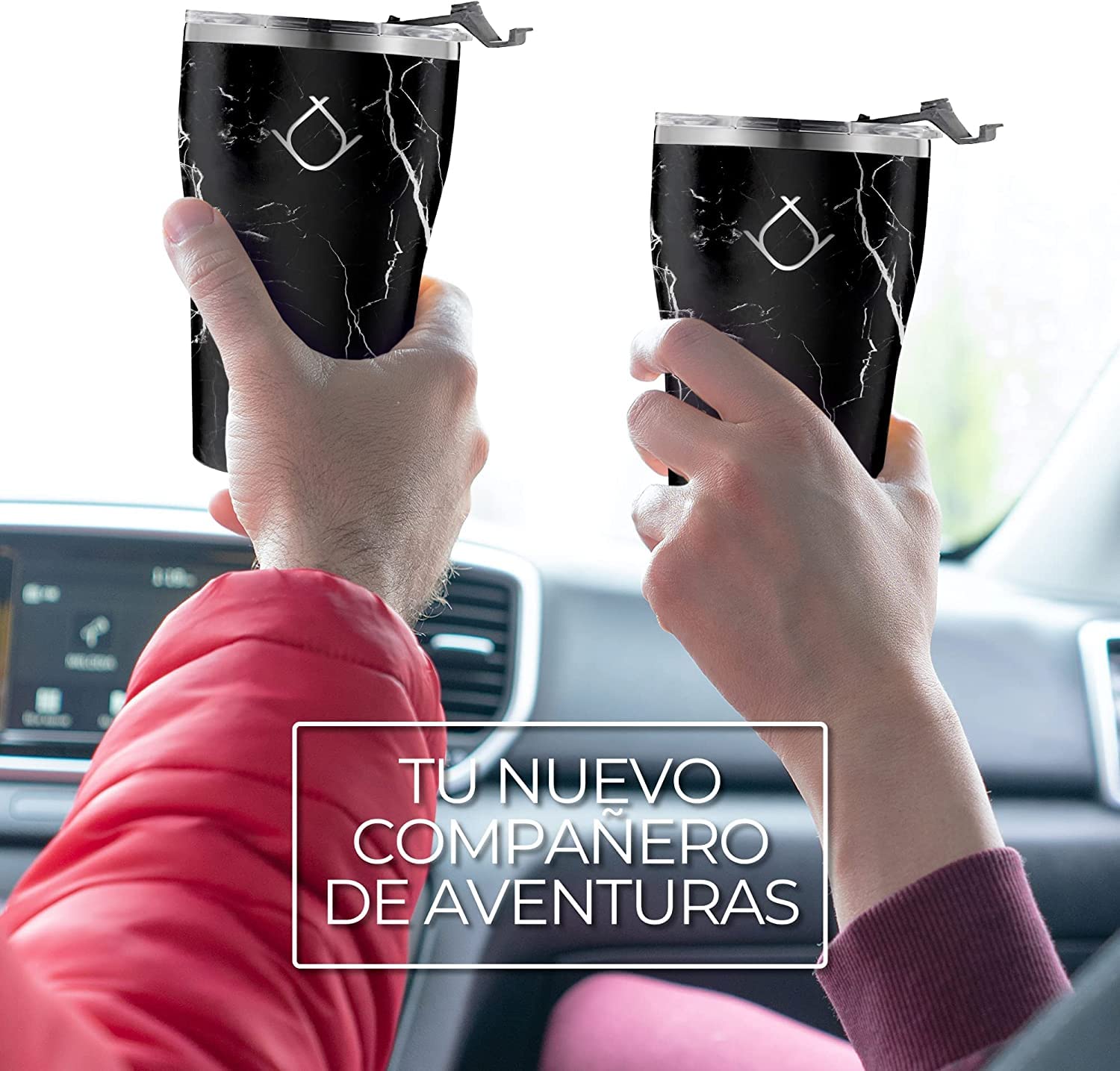 Hidranur Termo de Acero Inoxidable Doble Aislamiento Térmico, 20 oz (591.471 ml), Termo para Café, Tapa Hermética Antifugas, Popote Incluido (Negro Mármol, 20 Oz (591.471 ml))