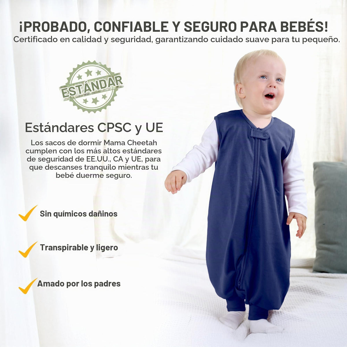 Mama Cheetah - Saco de dormir con pies, 0.5 TOG de algodón orgánico con piernas, mantas para bebé con cierre de 2 vías, saco de dormir para bebé para niñas y niños, caminante temprano de 3-4 T