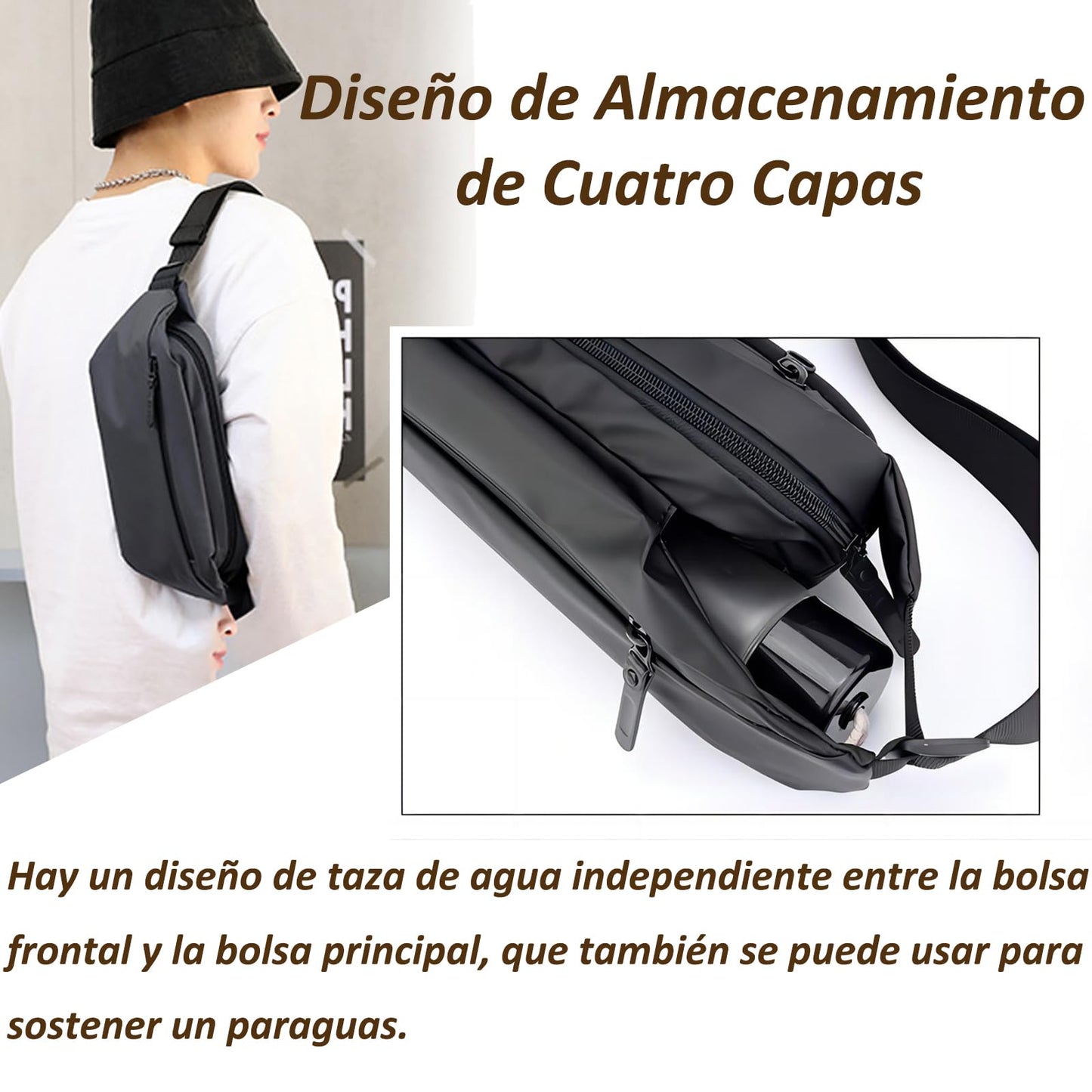 Cangurera para Hombre y Mujer, Cangurera Informal de Moda Deportiva para Viaje Correr Gimnasio, Riñonera de Gran Capacidad y Taza Independiente, Impermeable y Multifuncional
