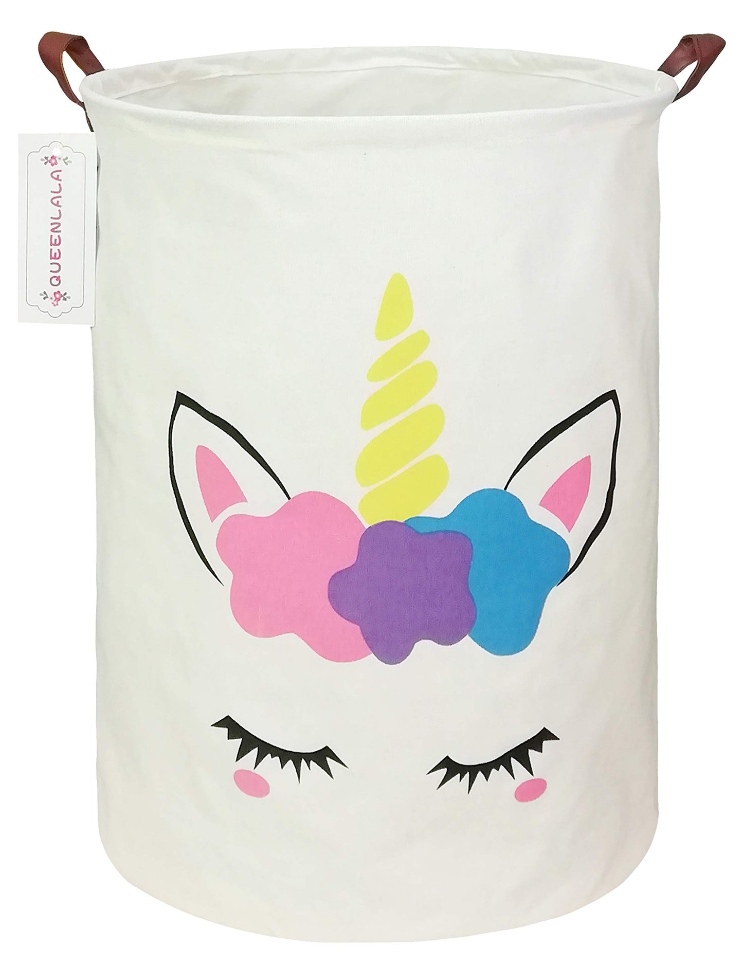 Cesta redonda impermeable para lavandería, cesta de lavandería para guardería, caja de juguetes para niños, cesta de regalo para pañales o juguetes de peluche, cesta de tela plegable (unicornio dorado