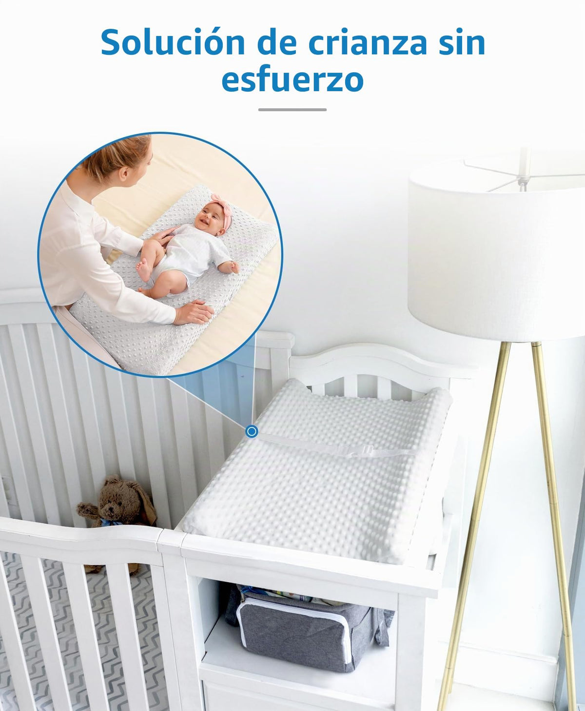 LOONAH - Cambiador pequeño compacto con cubierta, 27 x 16 pulgadas, cambiador de pañales contorneado para cuna combinada con cambiador, impermeable e hipoalergénico, correa de seguridad con hebilla de