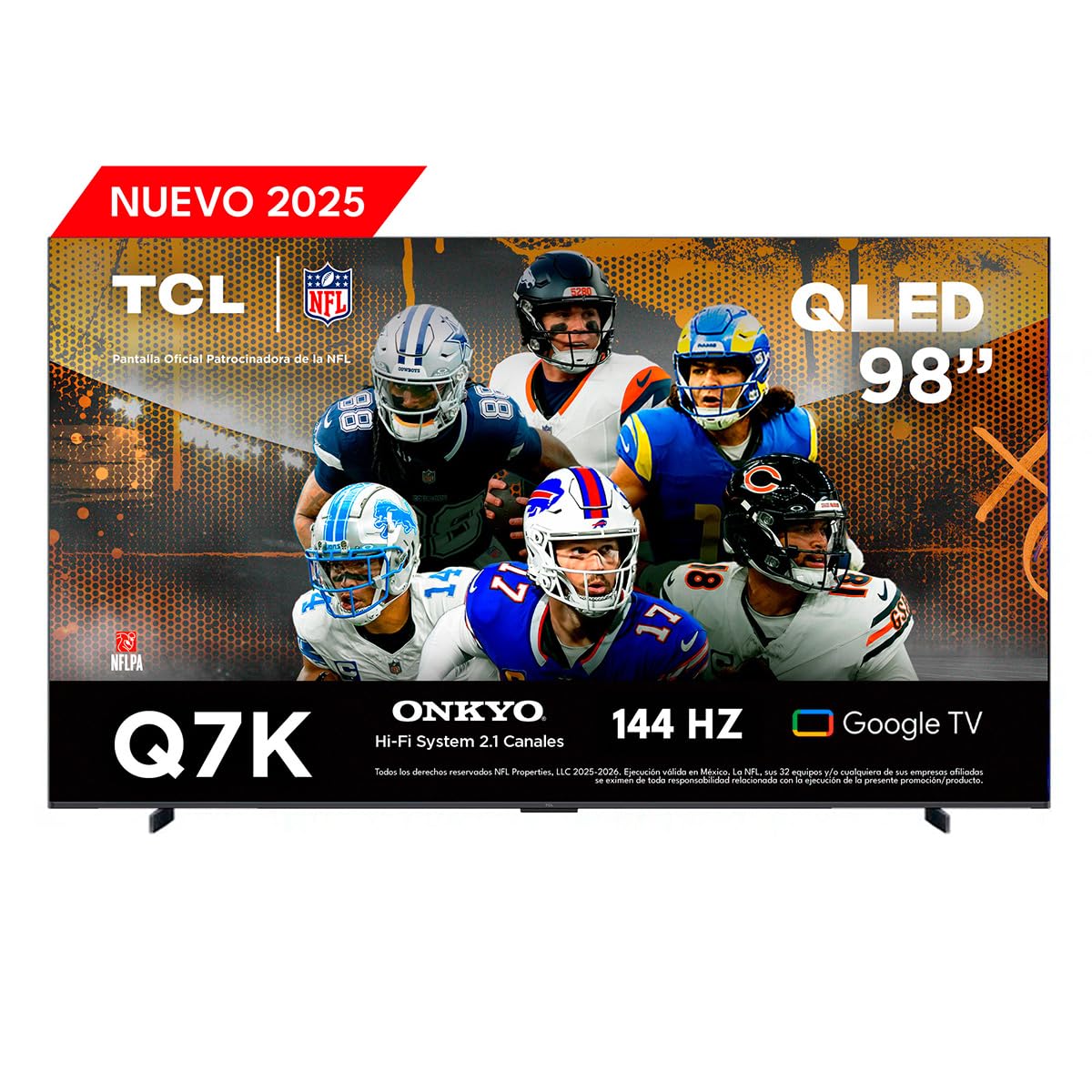 TCL Smart TV Pantalla 98" 98Q7K Google TV QLED 4K Google Assistant | Hands Free Voice Control | Alexa | VisionHDR10+| AiPQ™ | NITS450 | Panel 120 Hz | Dolby Atmos Virtual X